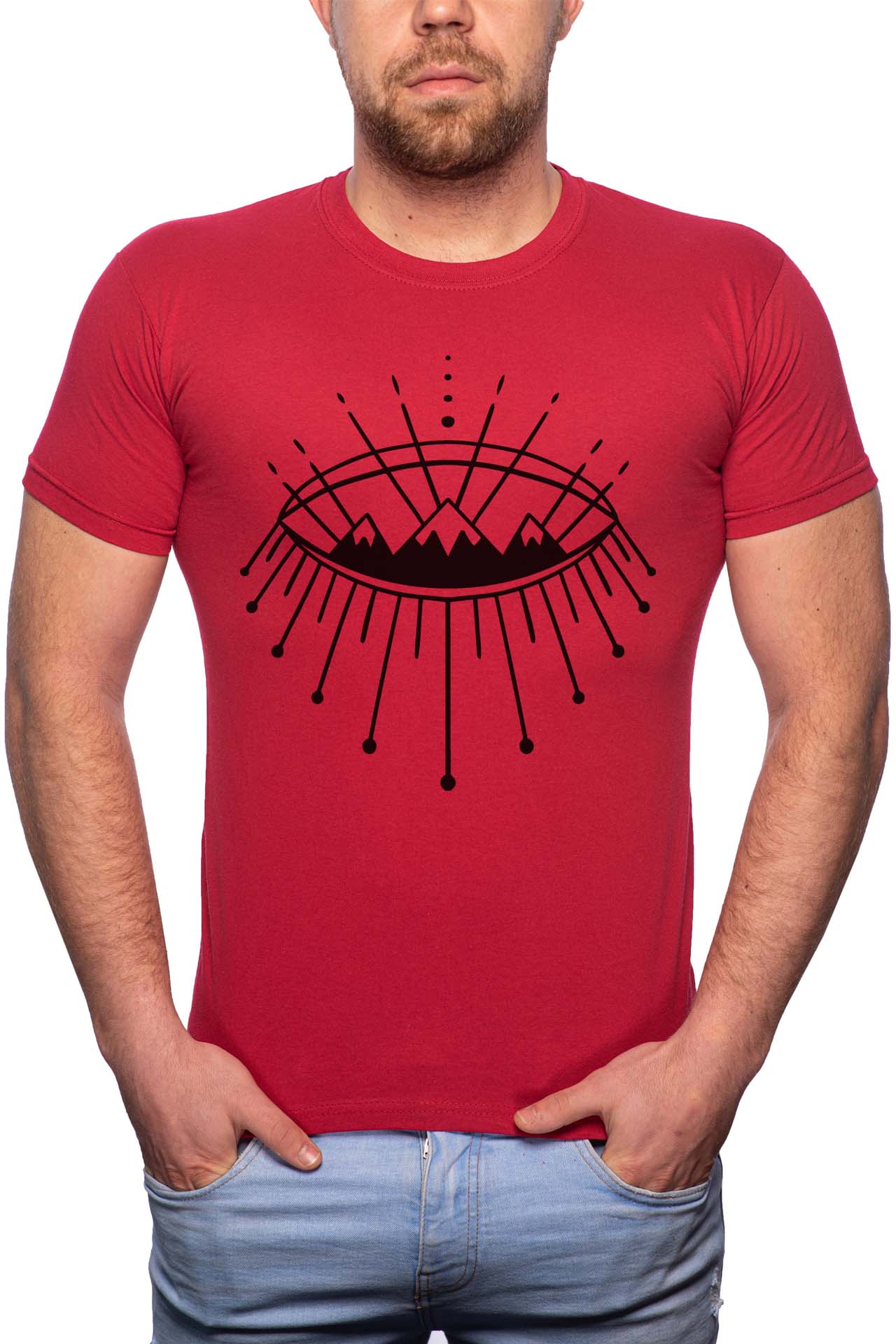 Tricou barbati, Mountains In Eye, 100% Bumbac, GR194, Rosu Bordeaux