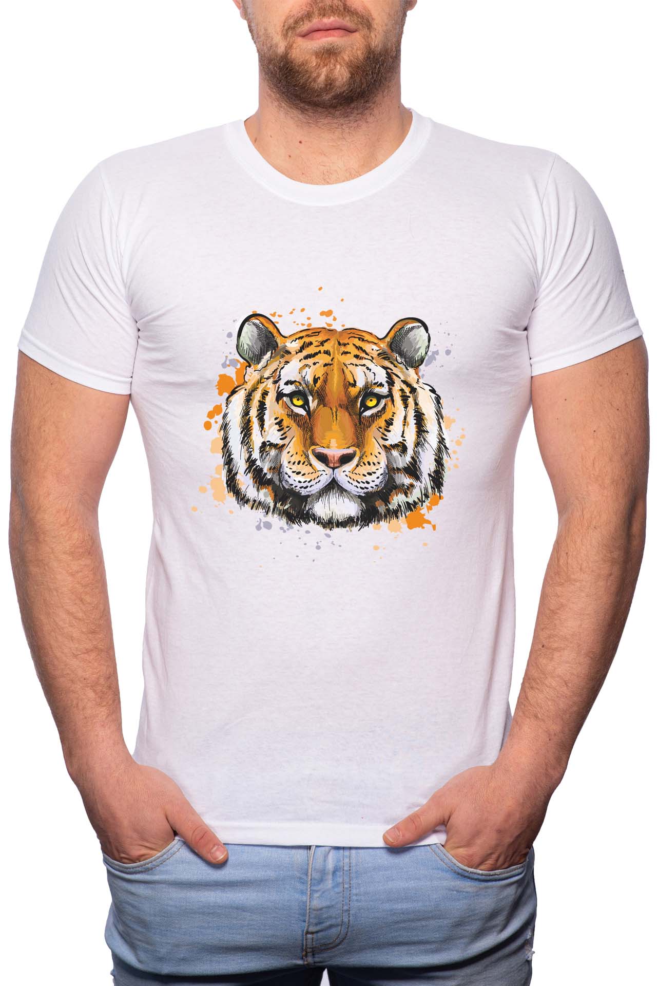 Tricou barbati, Lion, 100% Bumbac, B200, Alb