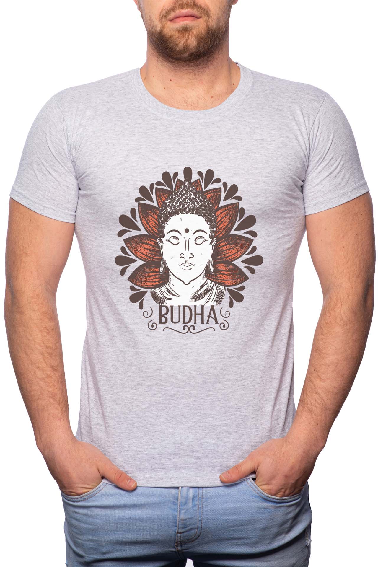 Tricou barbati, Budha, 100% Bumbac, G195, Gri