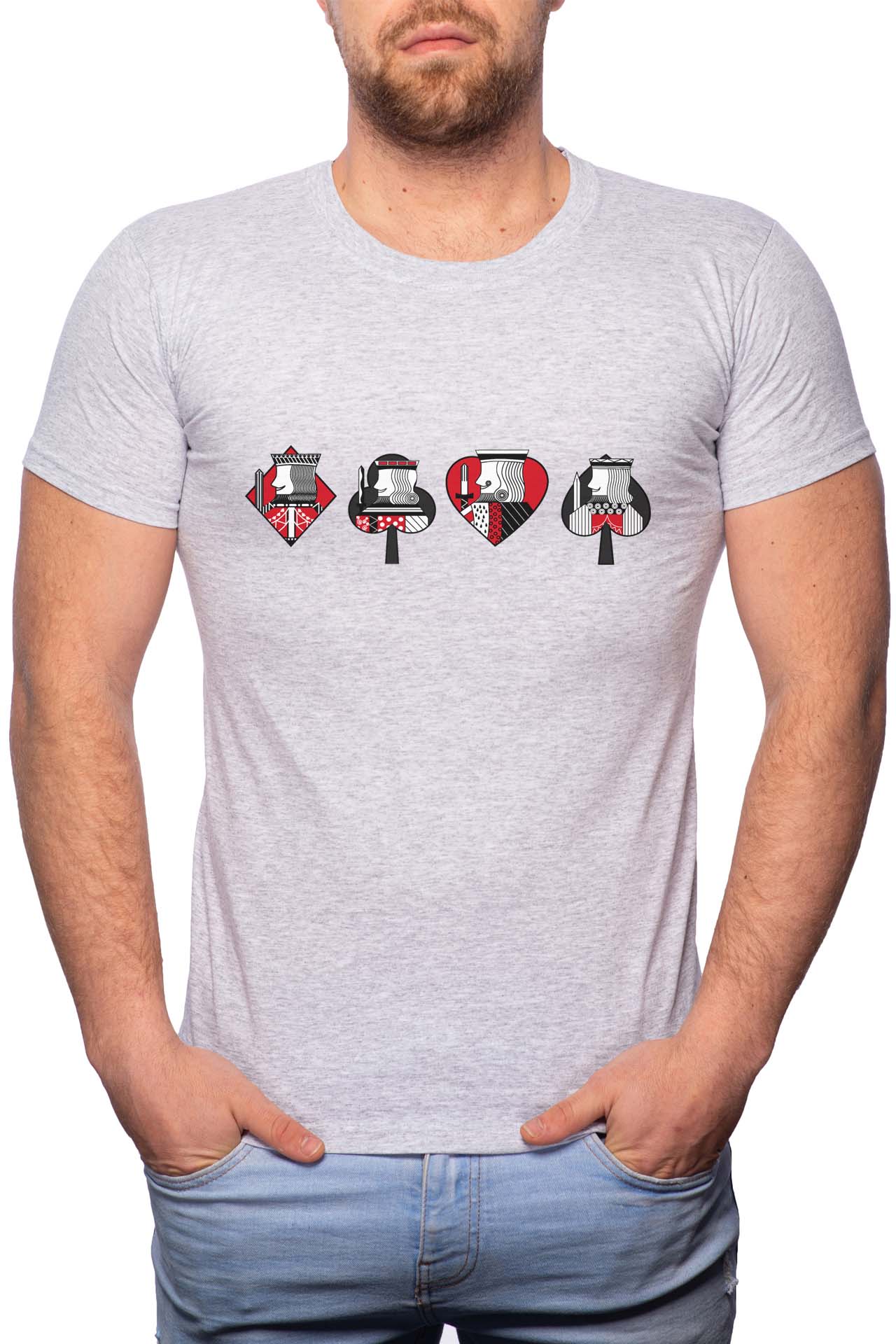 Tricou barbati, Poker, 100% Bumbac, GM202, Gri