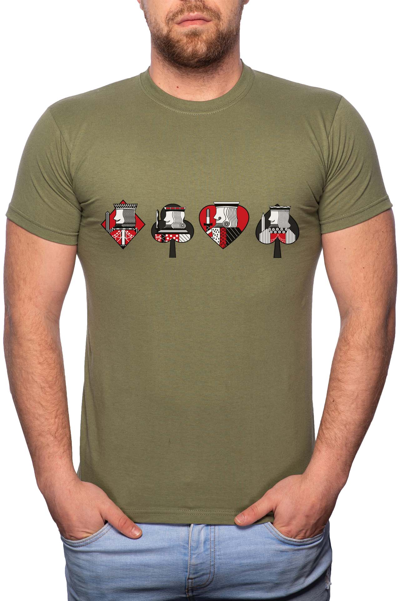 Tricou barbati, Poker, 100% Bumbac, GM202, Verde militar