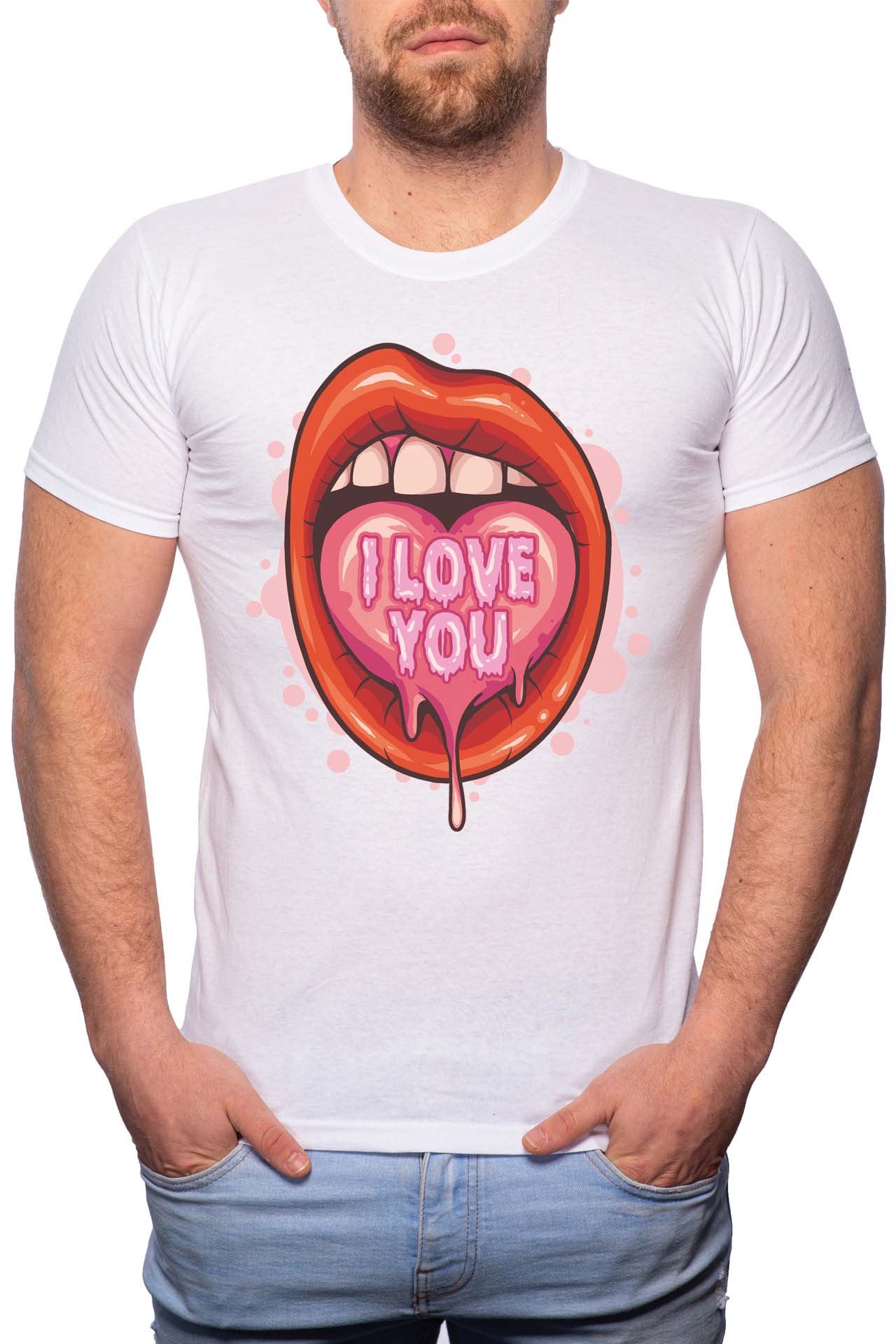 Tricou barbati, I Love You, 100% Bumbac, GM203, Alb