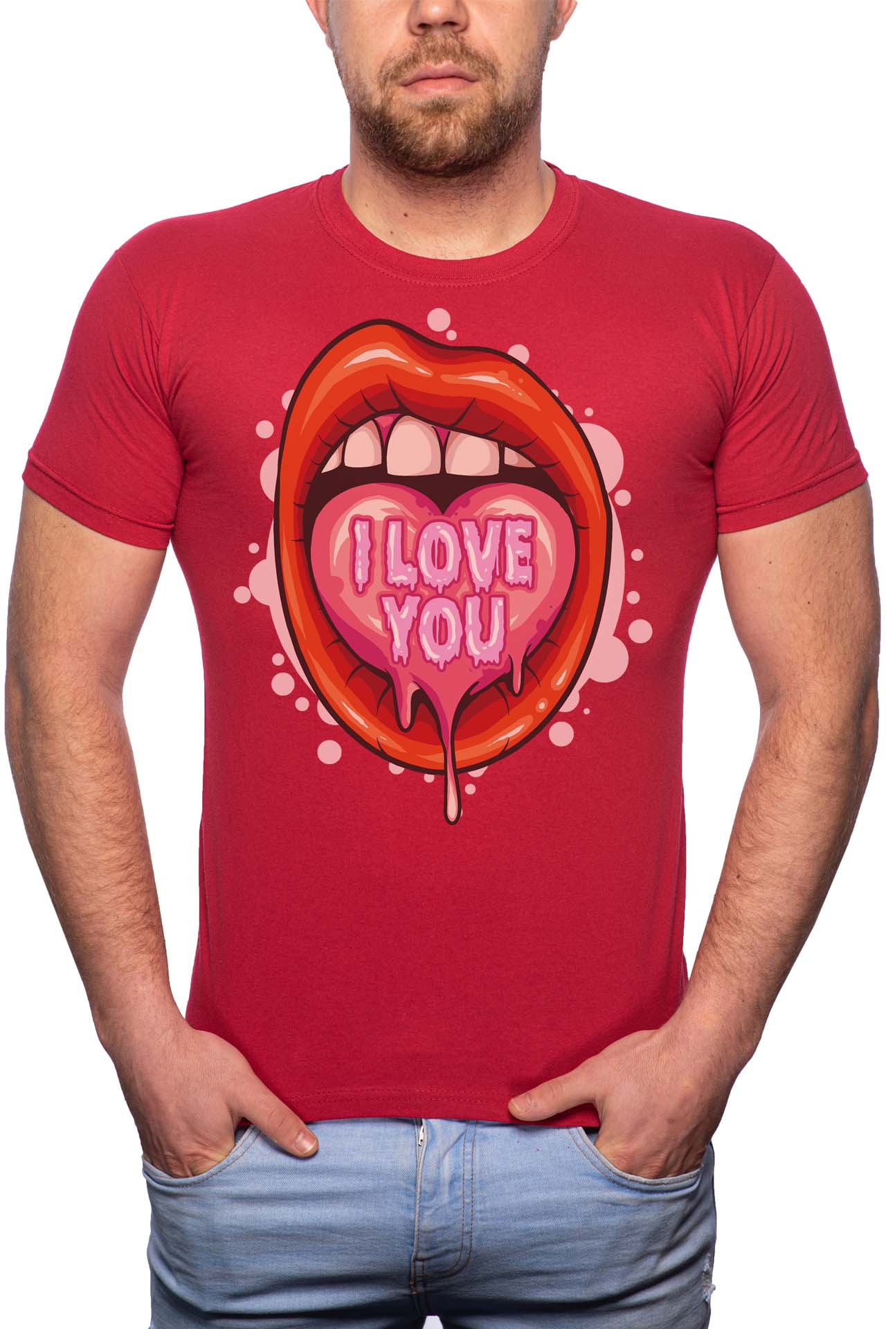 Tricou barbati, I Love You, 100% Bumbac, GM203, Rosu Bordeaux