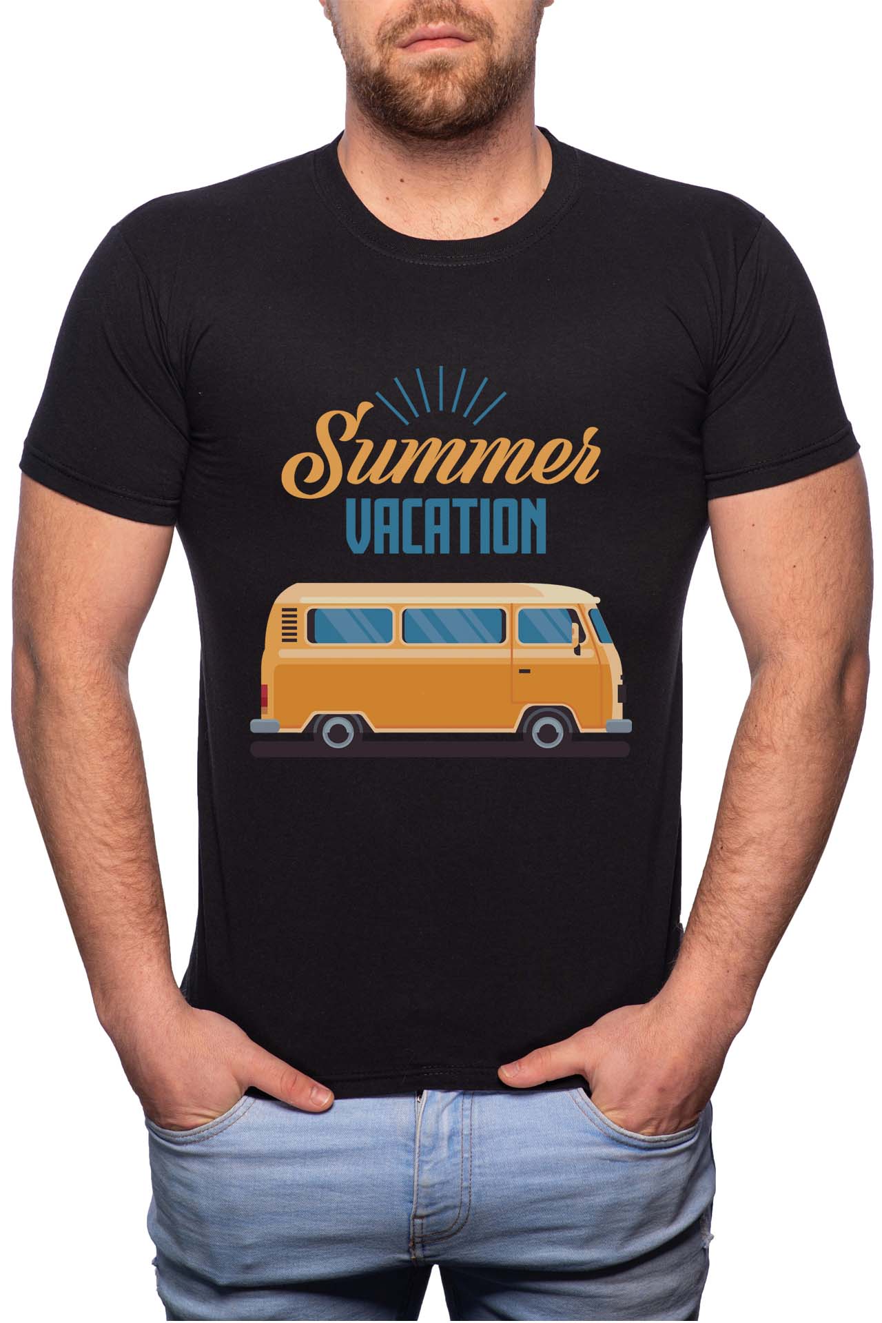Tricou barbati, Summer Vacation, 100% Bumbac, R211, Negru