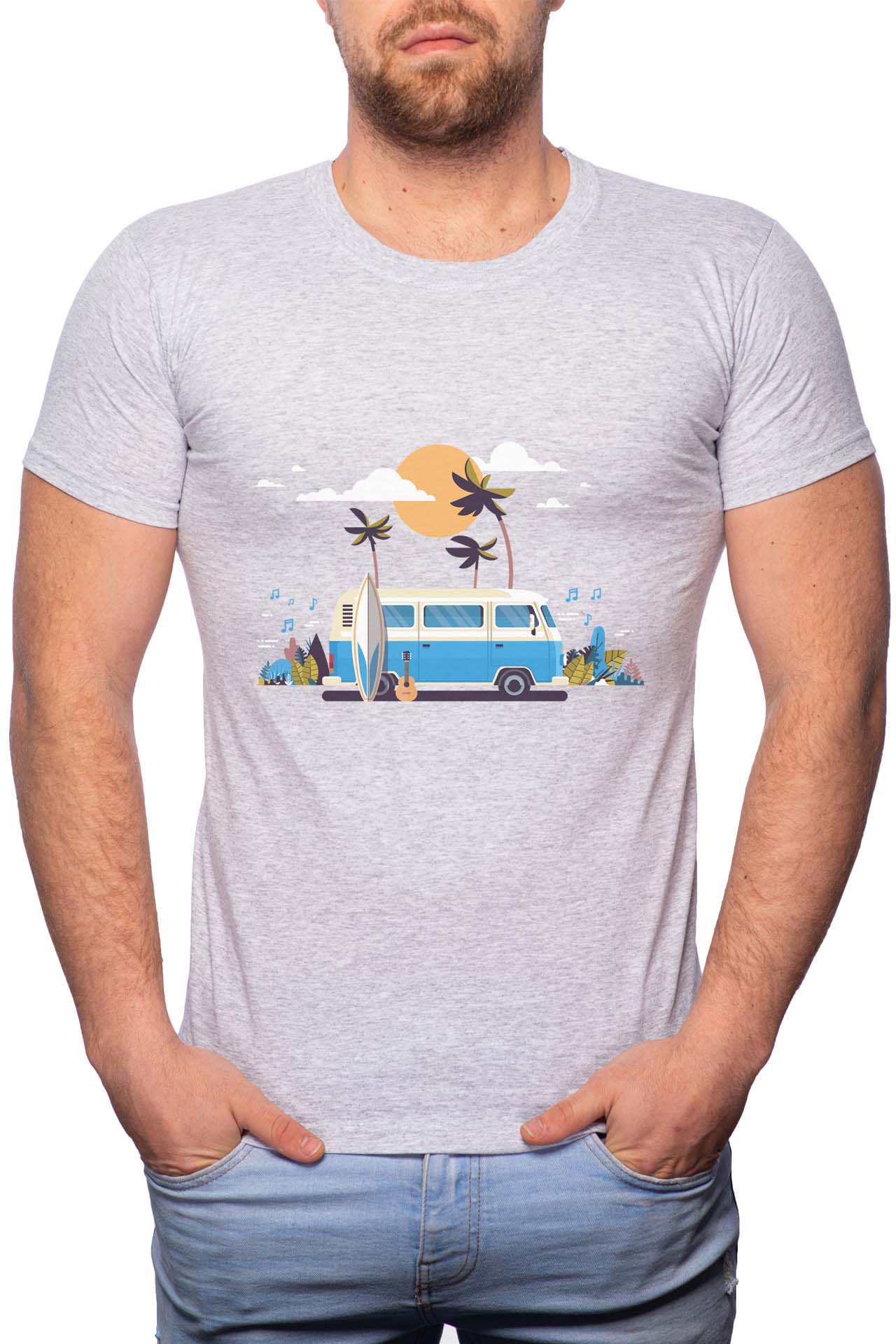 Tricou barbati, Summer Car, 100% Bumbac, W212, Gri