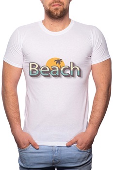 Tricou barbati, Beach, 100% Bumbac, R209, Alb