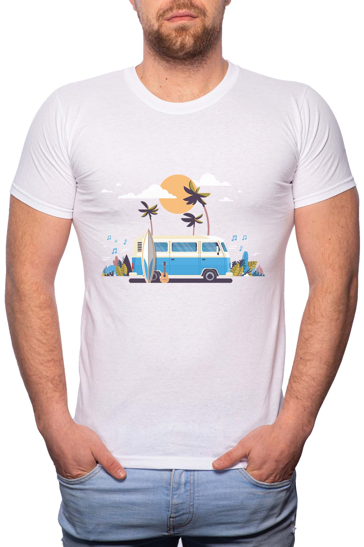 Tricou barbati, Summer Car, 100% Bumbac, W212, Alb