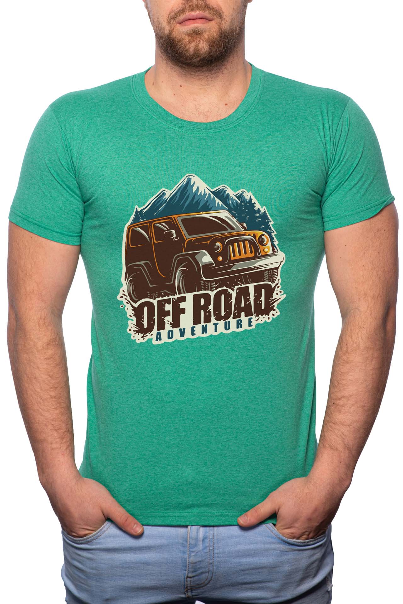 Tricou barbati, Off Road Adventure, 100% Bumbac, G216, Verde