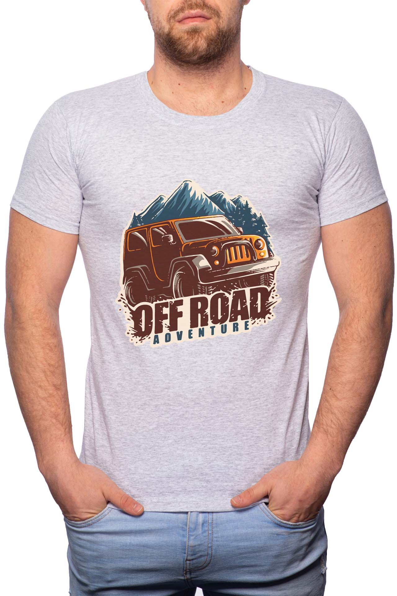 Tricou barbati, Off Road Adventure, 100% Bumbac, G216, Gri