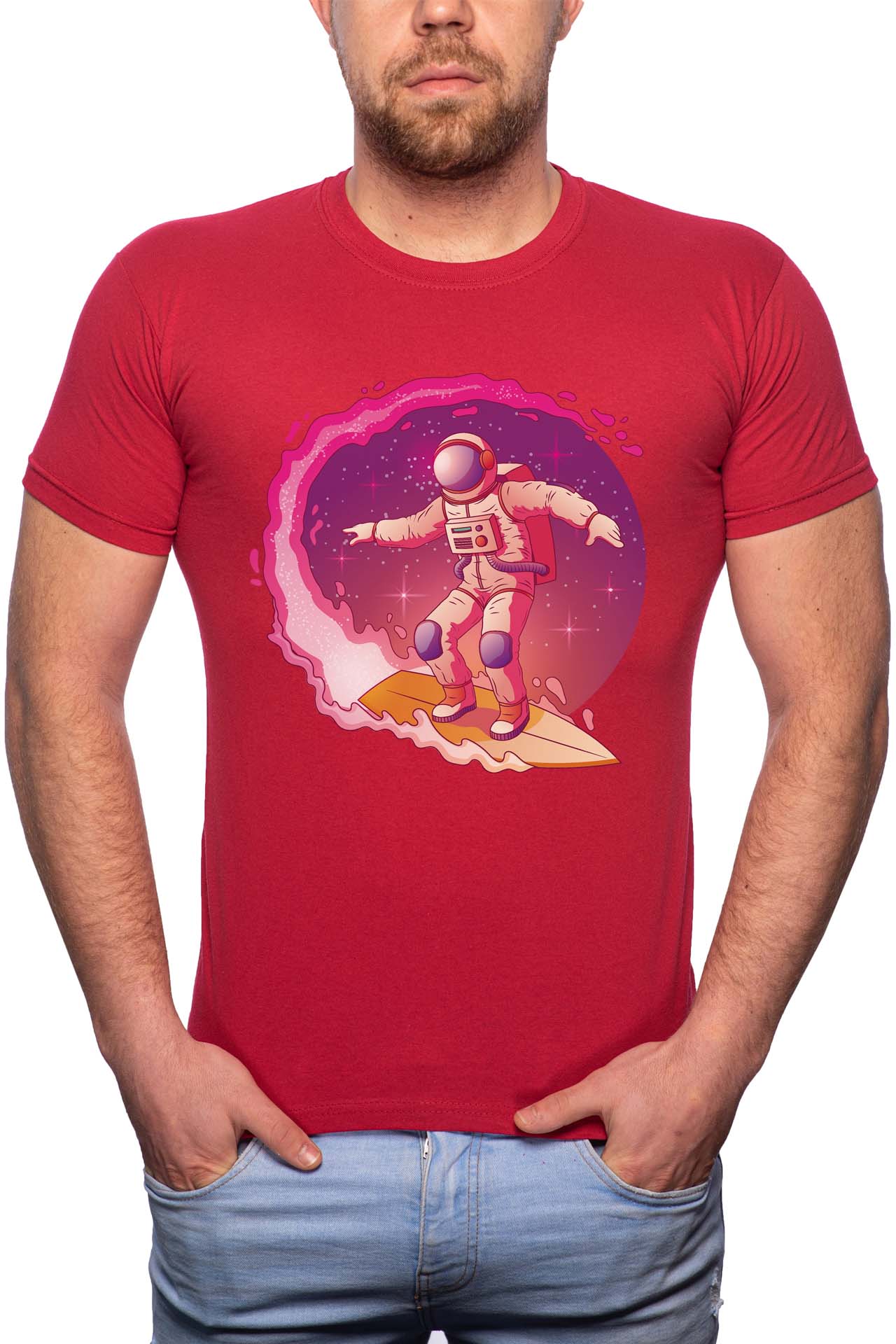 Tricou barbati, Astronaut Surf, 100% Bumbac, W218, Rosu Bordeaux