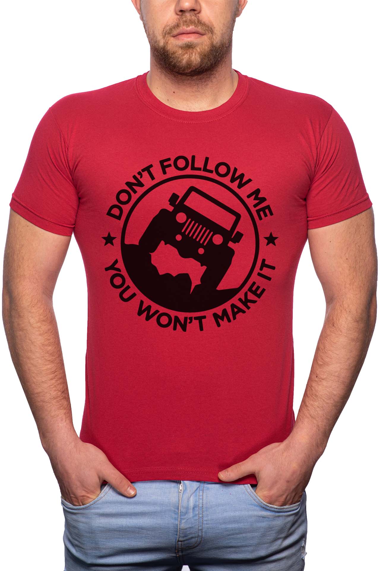 Tricou barbati, Don't Follow Me, 100% Bumbac, G215, Rosu Bordeaux