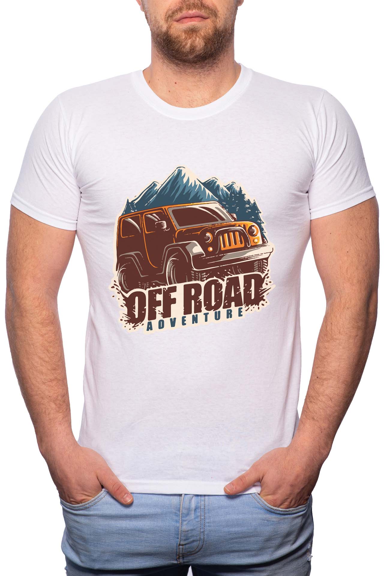 Tricou barbati, Off Road Adventure, 100% Bumbac, G216, Alb
