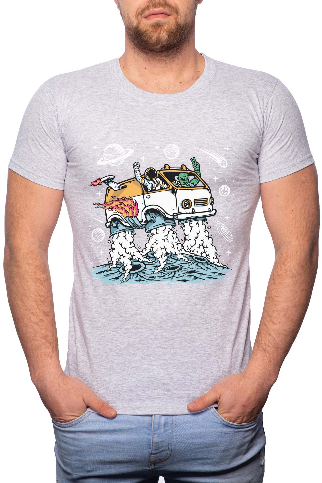 Tricou barbati, Astronaut Travel, 100% Bumbac, B222, Gri
