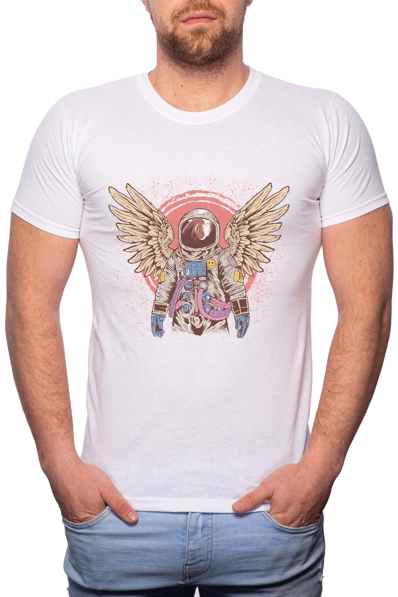 Tricou barbati, Astonaut Angel, 100% Bumbac, B224, Alb