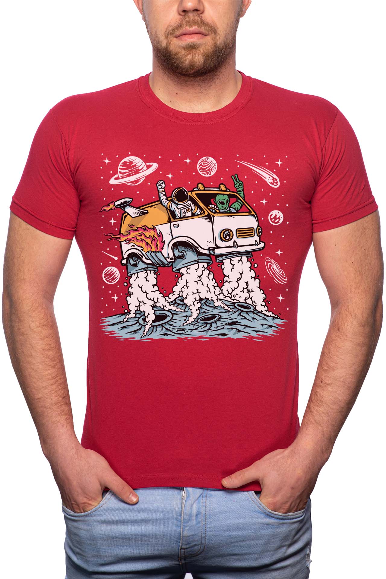 Tricou barbati, Astronaut Travel, 100% Bumbac, B222, Rosu Bordeaux