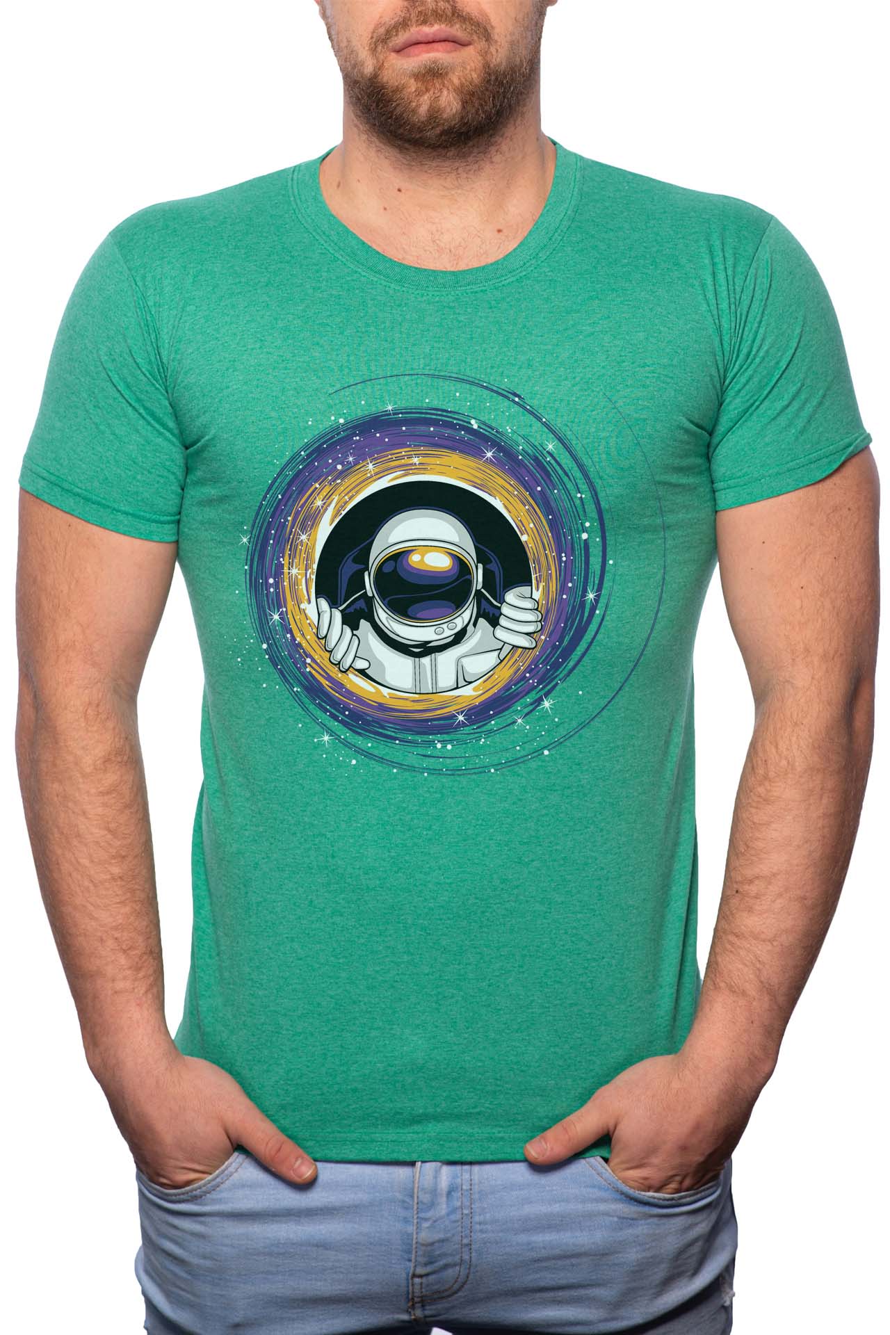Tricou barbati, Astronaut, 100% Bumbac, G227, Verde