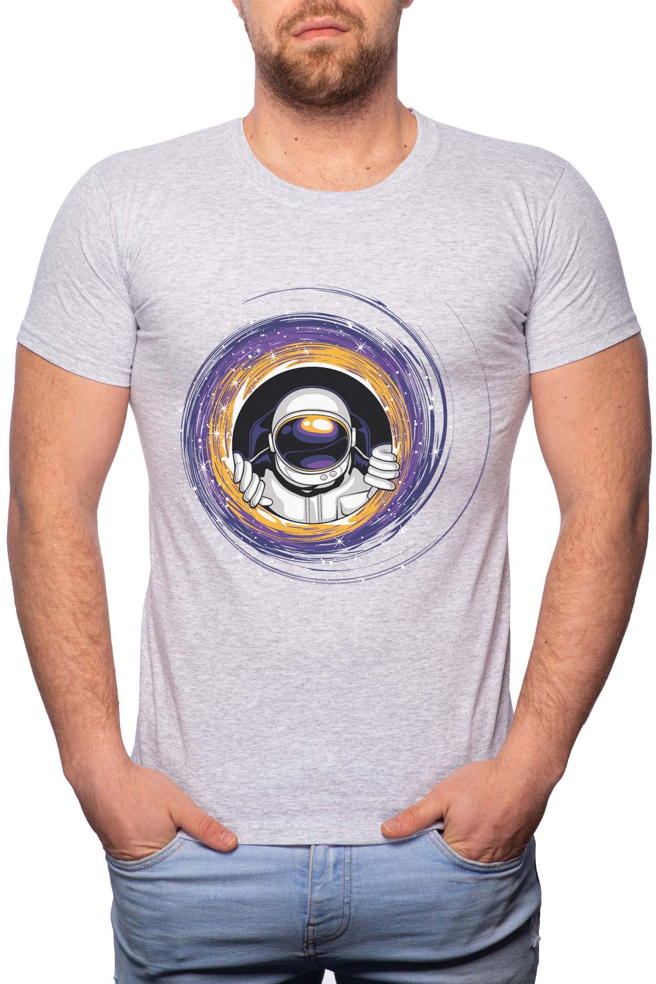 Tricou barbati, Astronaut, 100% Bumbac, G227, Gri