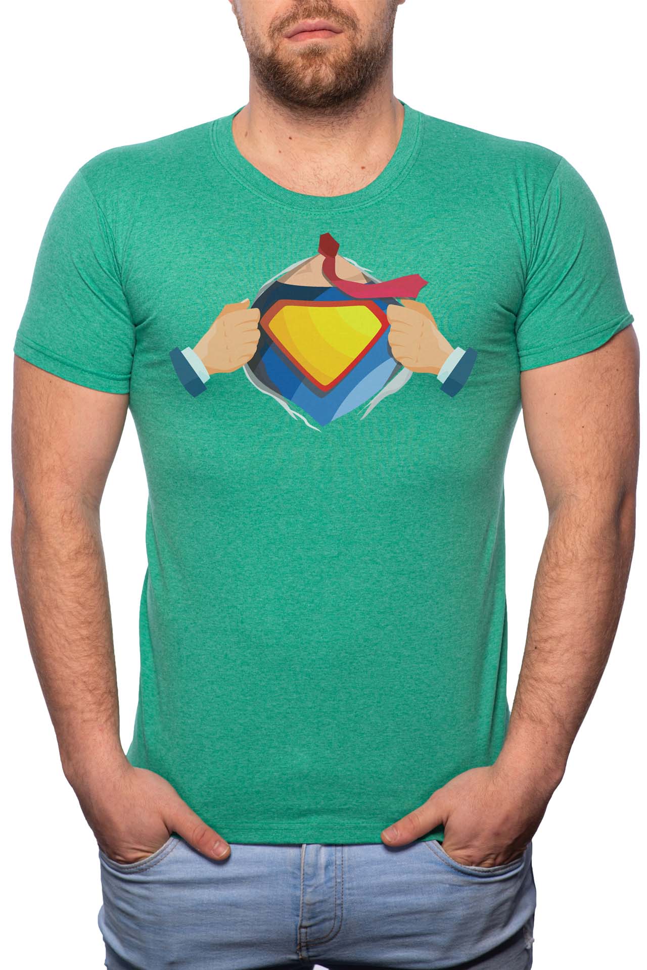 Tricou barbati, Superman, 100% Bumbac, GM225, Verde