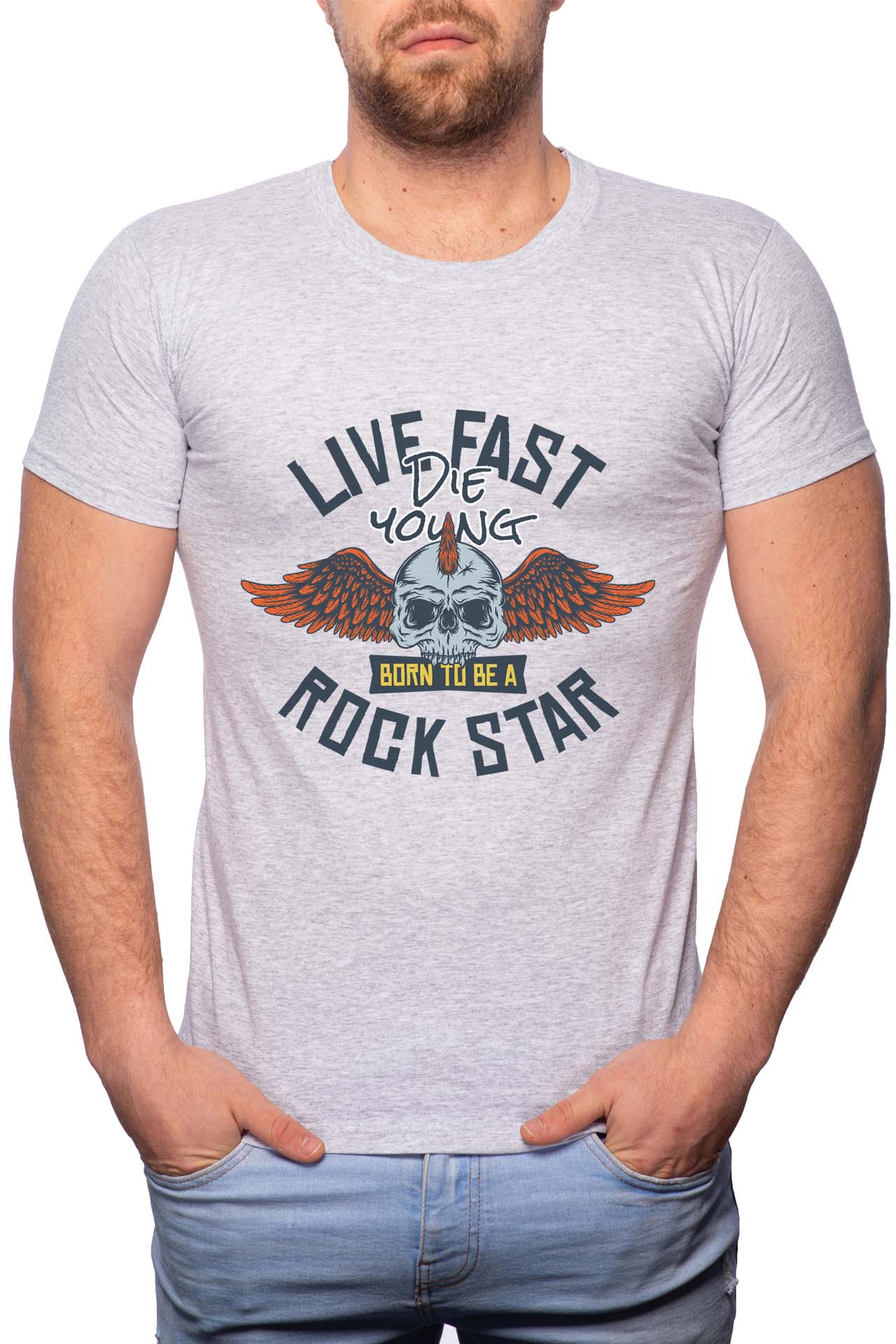 Tricou barbati, Live Fast, 100% Bumbac, G232, Gri