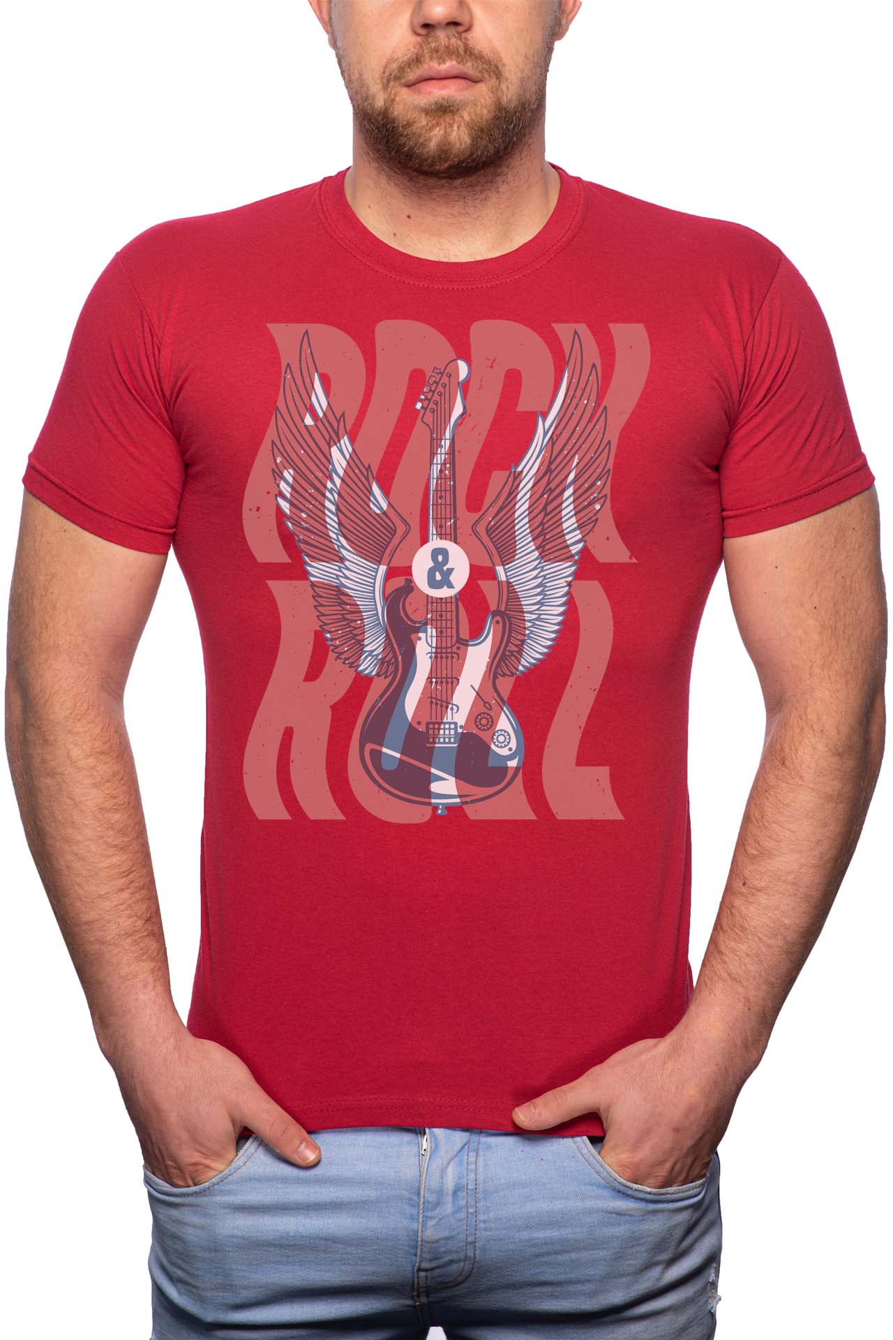 Tricou barbati, Rock And Roll, 100% Bumbac, GR231, Rosu Bordeaux