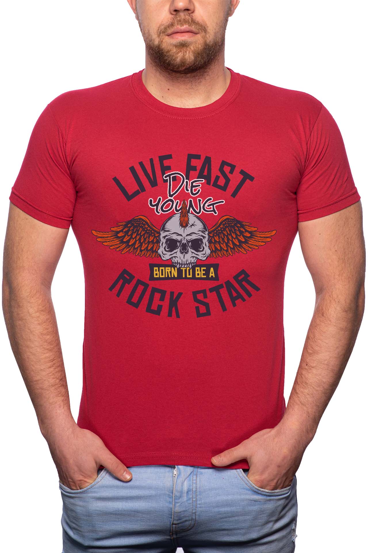 Tricou barbati, Live Fast, 100% Bumbac, G232, Rosu Bordeaux