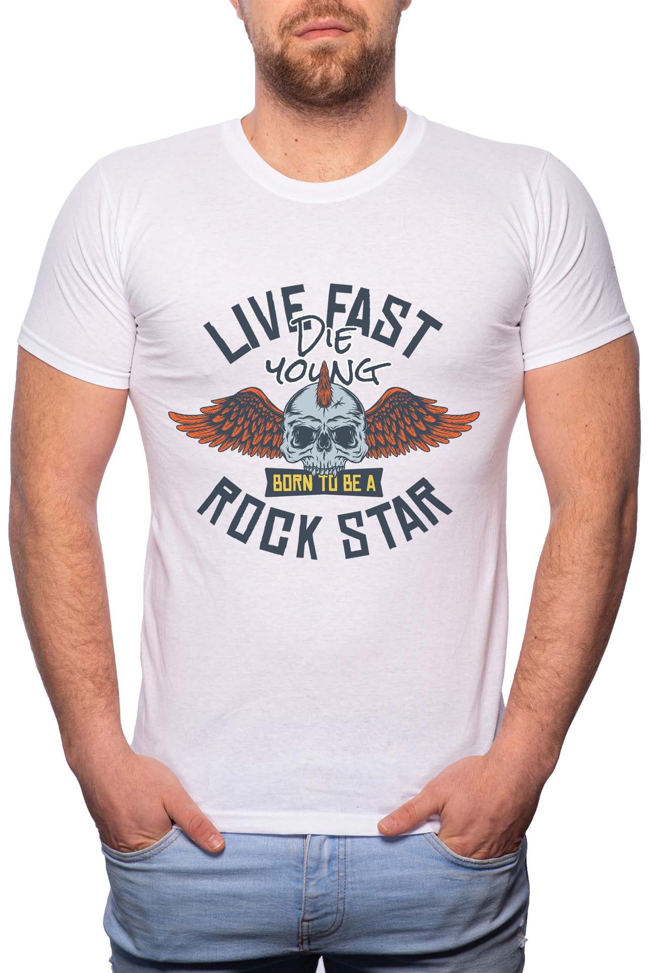 Tricou barbati, Live Fast, 100% Bumbac, G232, Alb