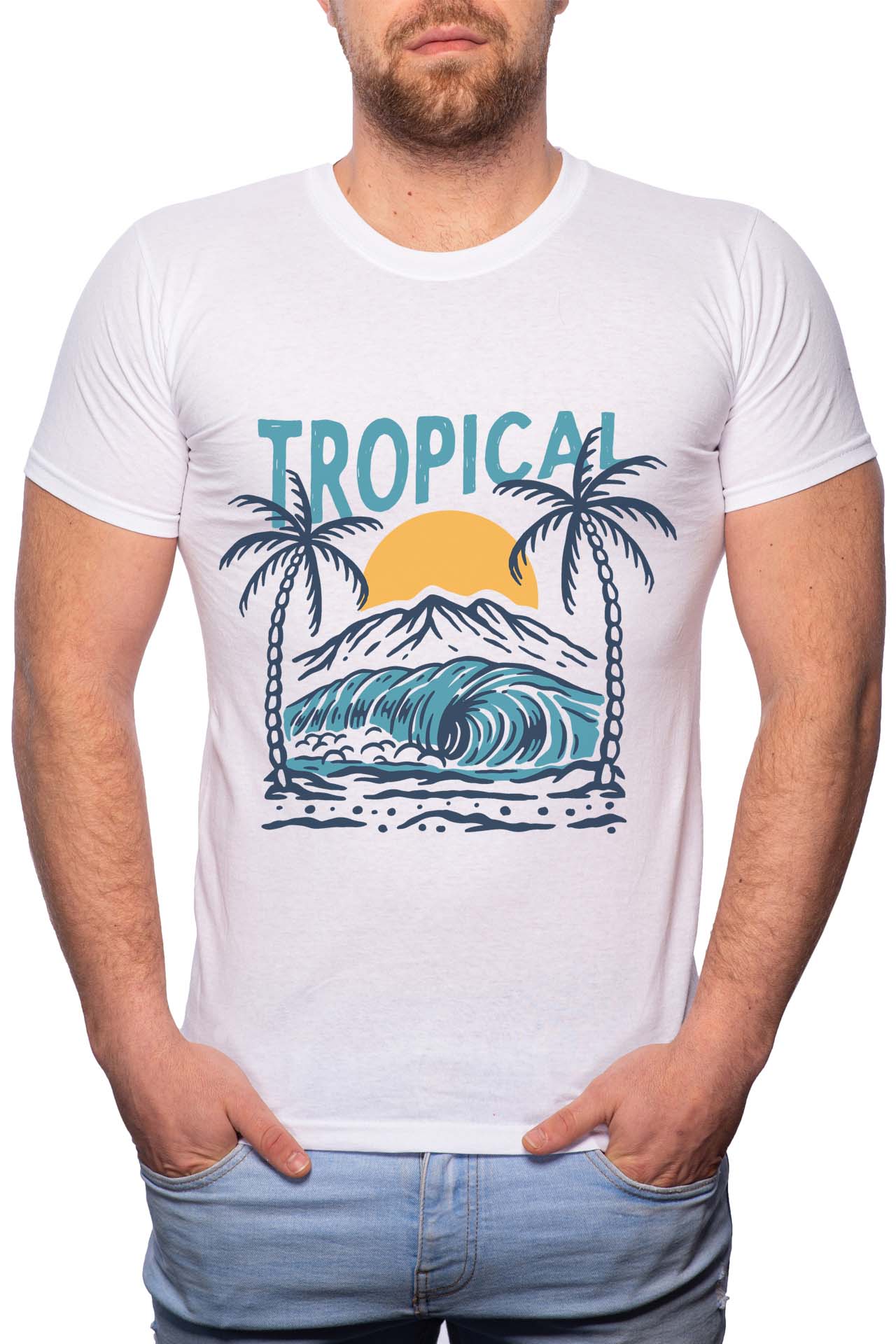 Tricou barbati, Tropical, 100% Bumbac, GR233, Alb