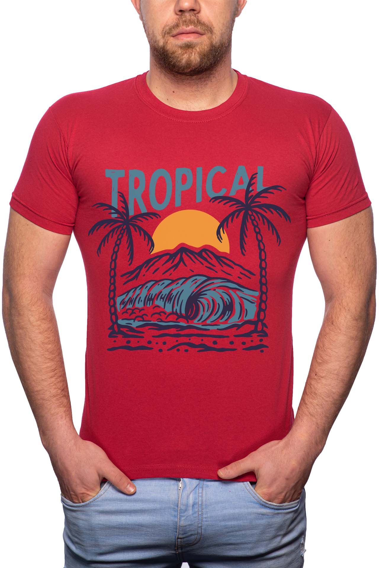 Tricou barbati, Tropical, 100% Bumbac, GR233, Rosu Bordeaux