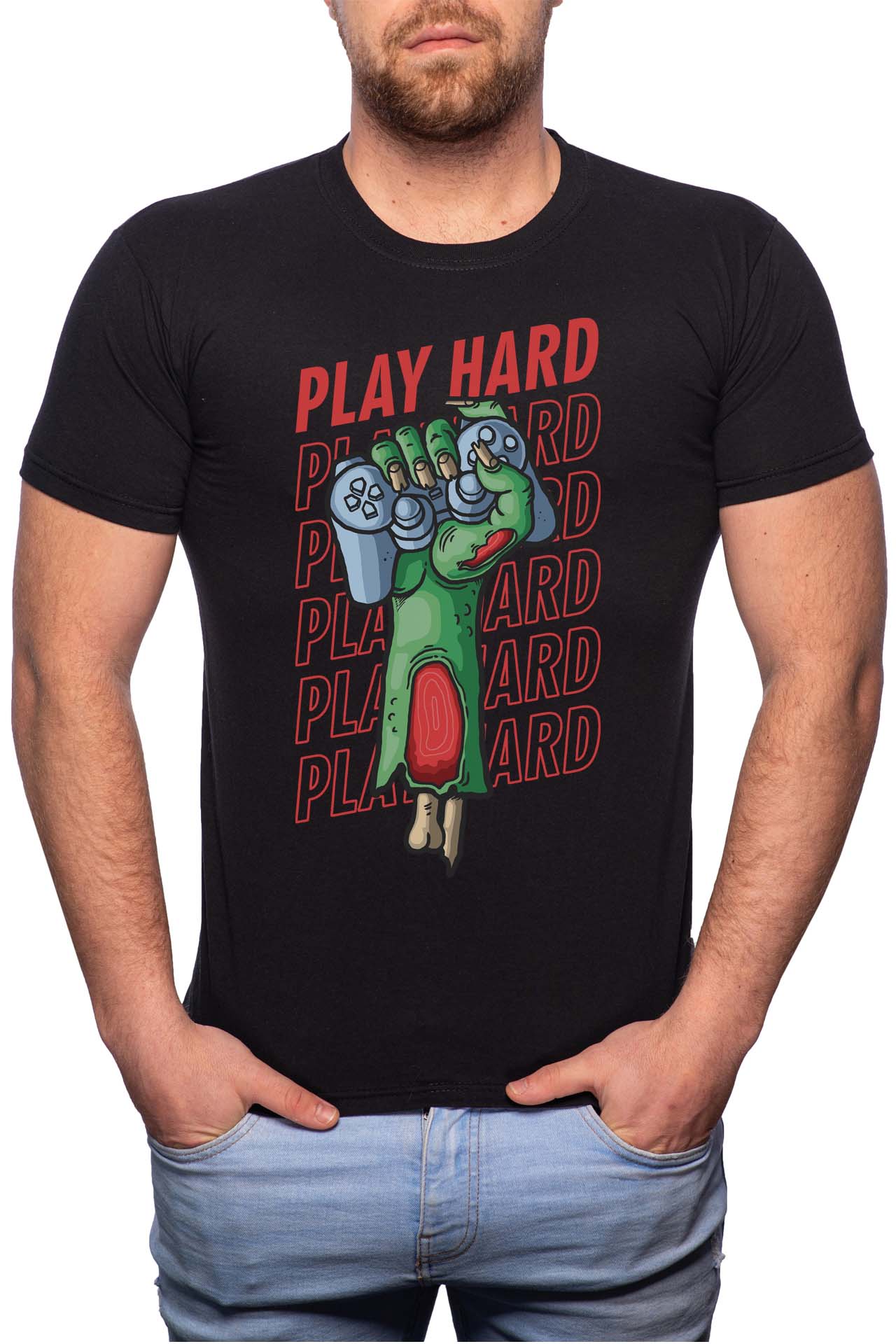 Tricou barbati, Play Hard, 100% Bumbac, GR237, Negru