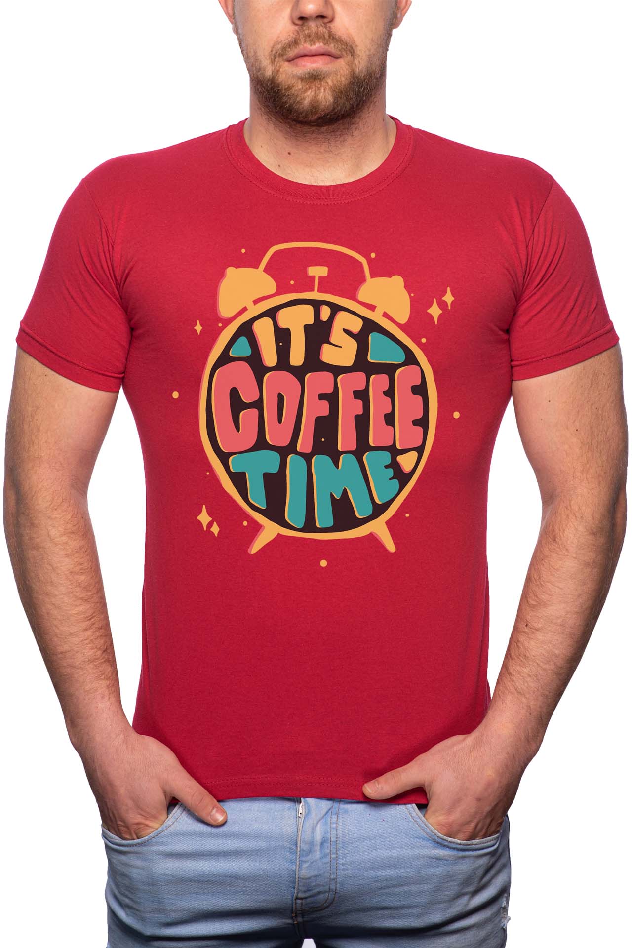 Tricou barbati, Coffee Time, 100% Bumbac, W235, Rosu Bordeaux