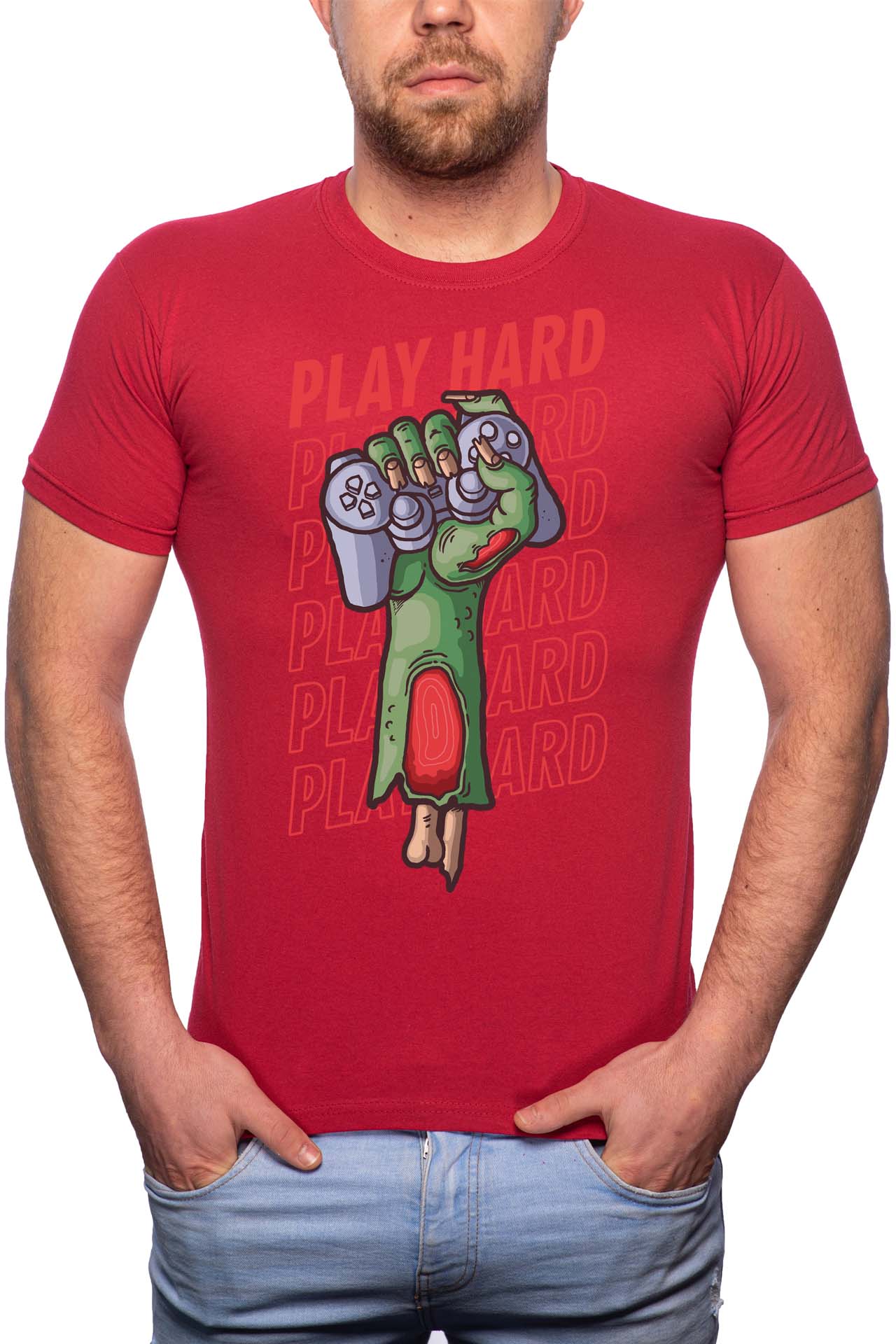 Tricou barbati, Play Hard, 100% Bumbac, GR237, Rosu Bordeaux