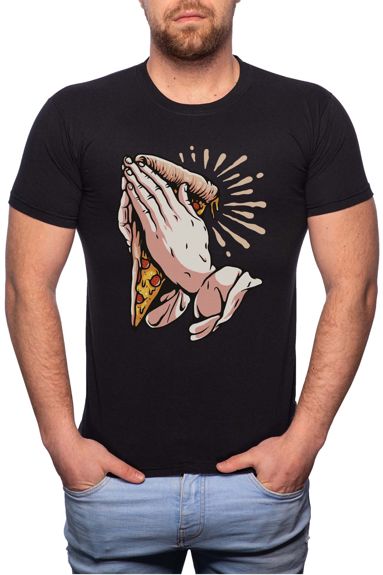 Tricou barbati, Pizza Pray, 100% Bumbac, B240, Negru