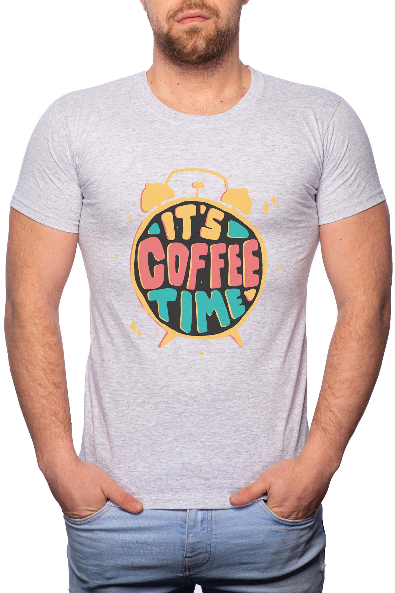 Tricou barbati, Coffee Time, 100% Bumbac, W235, Gri