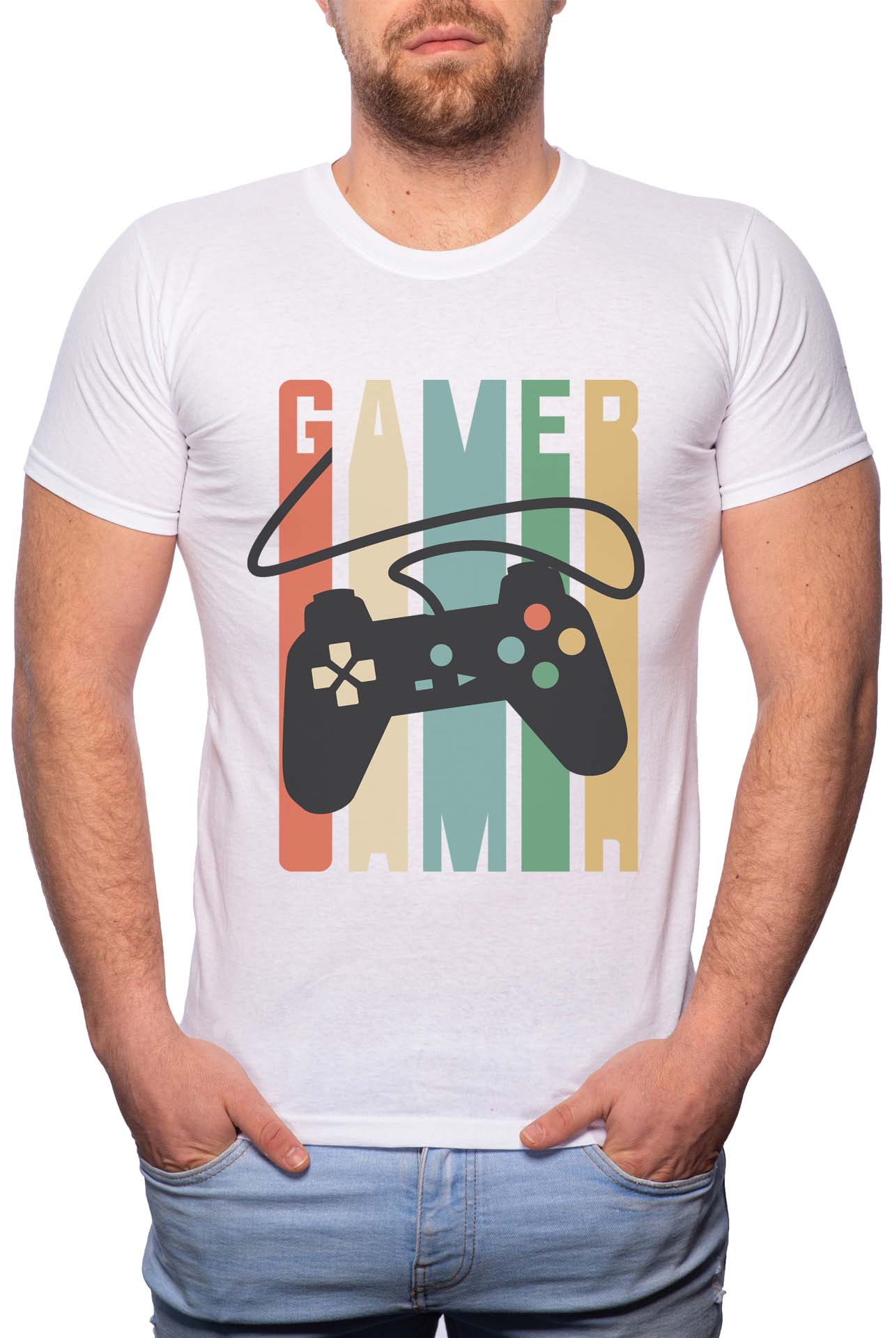 Tricou barbati, Gamer, 100% Bumbac, GM243, Alb