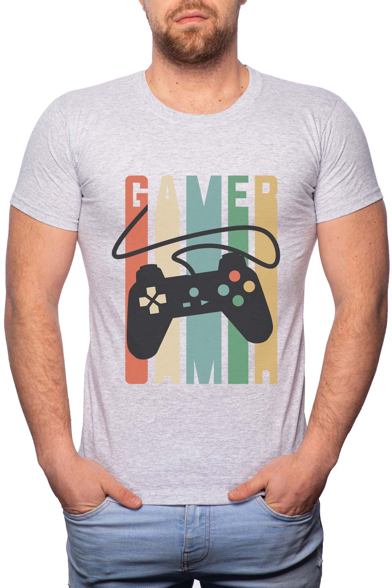 Tricou barbati, Gamer, 100% Bumbac, GM243, Gri