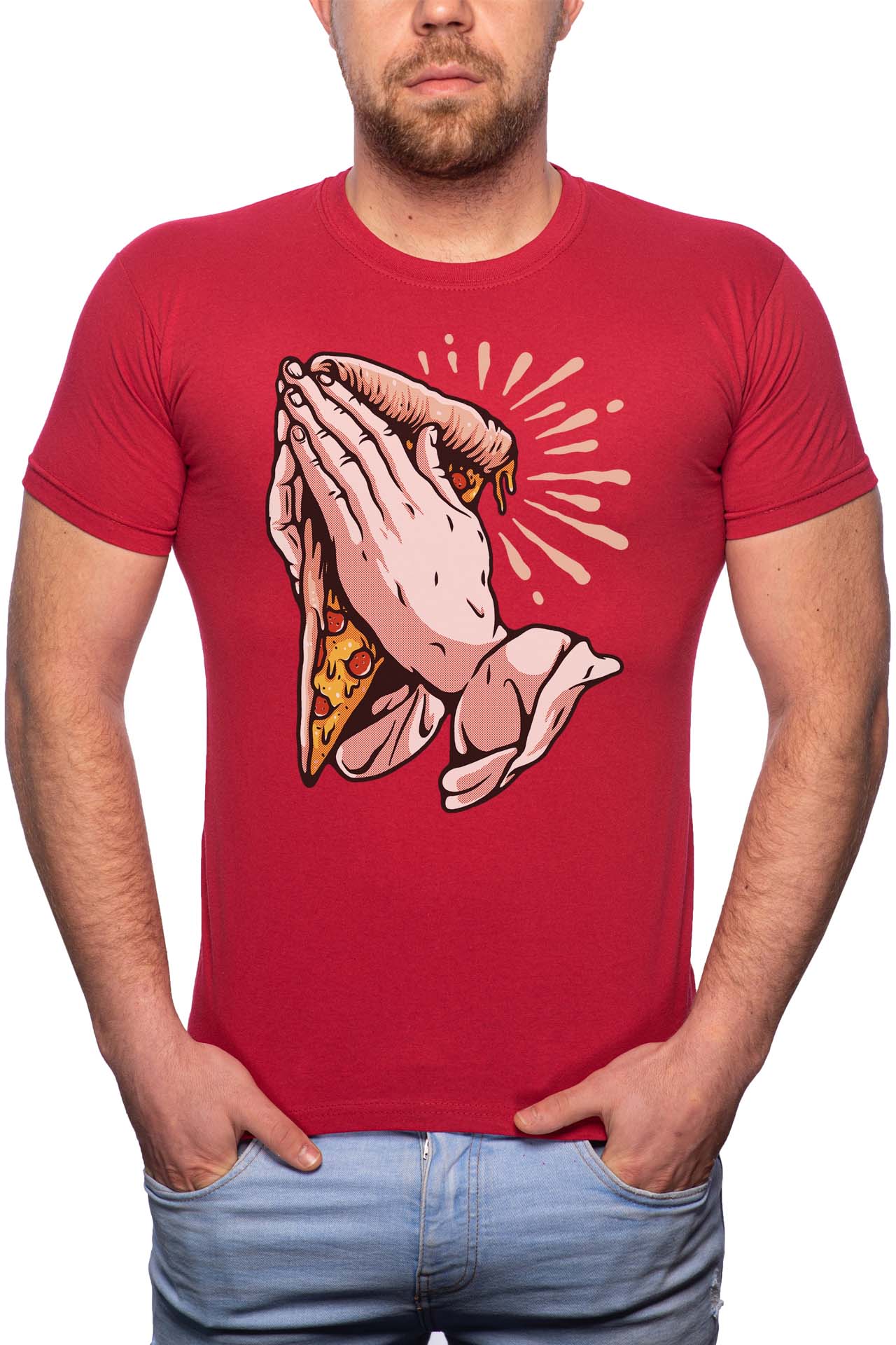 Tricou barbati, Pizza Pray, 100% Bumbac, B240, Rosu Bordeaux