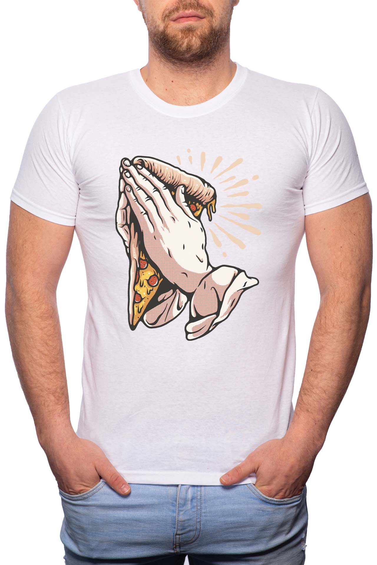 Tricou barbati, Pizza Pray, 100% Bumbac, B240, Alb