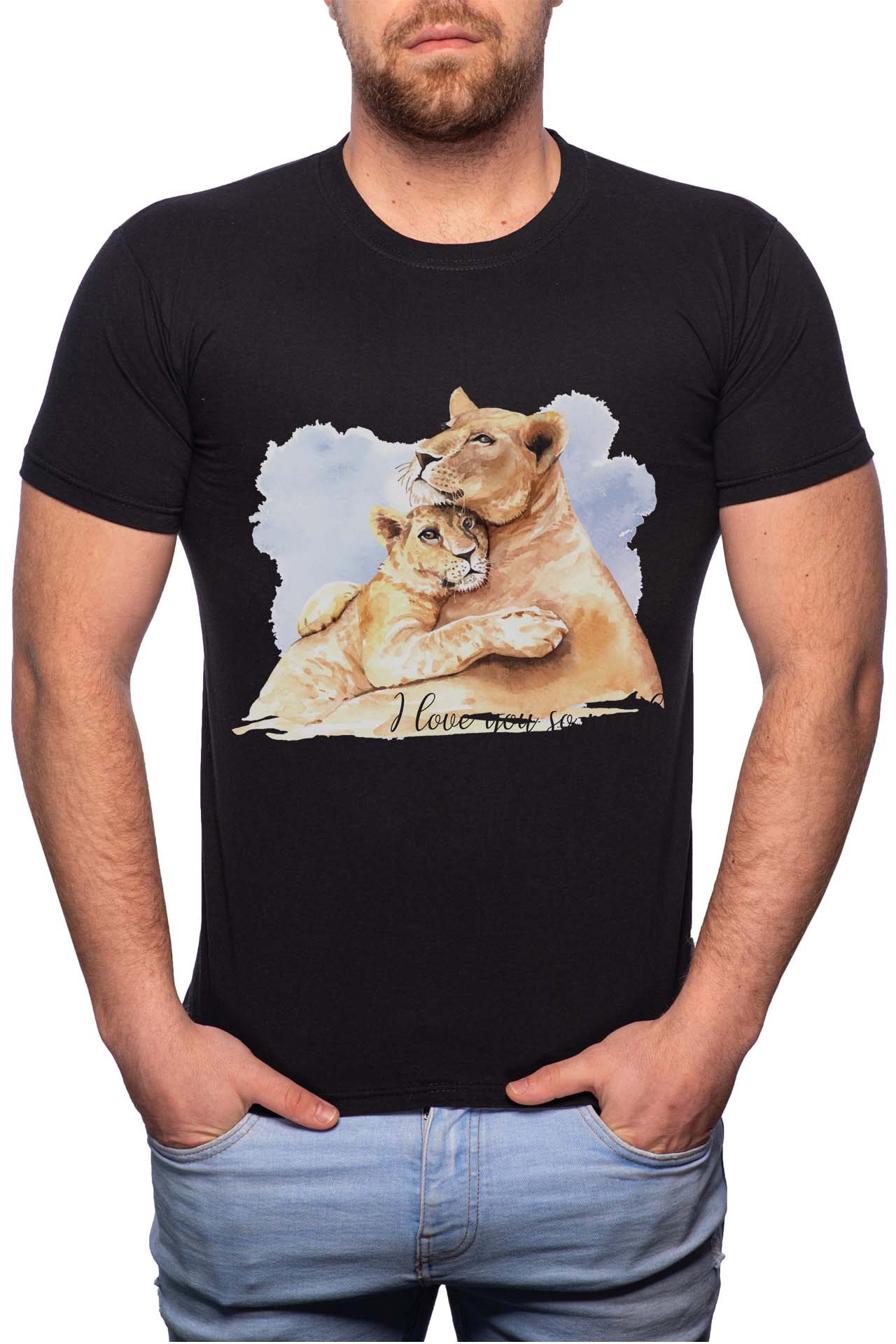 Tricou barbati, Lion Love, 100% Bumbac, W241, Negru