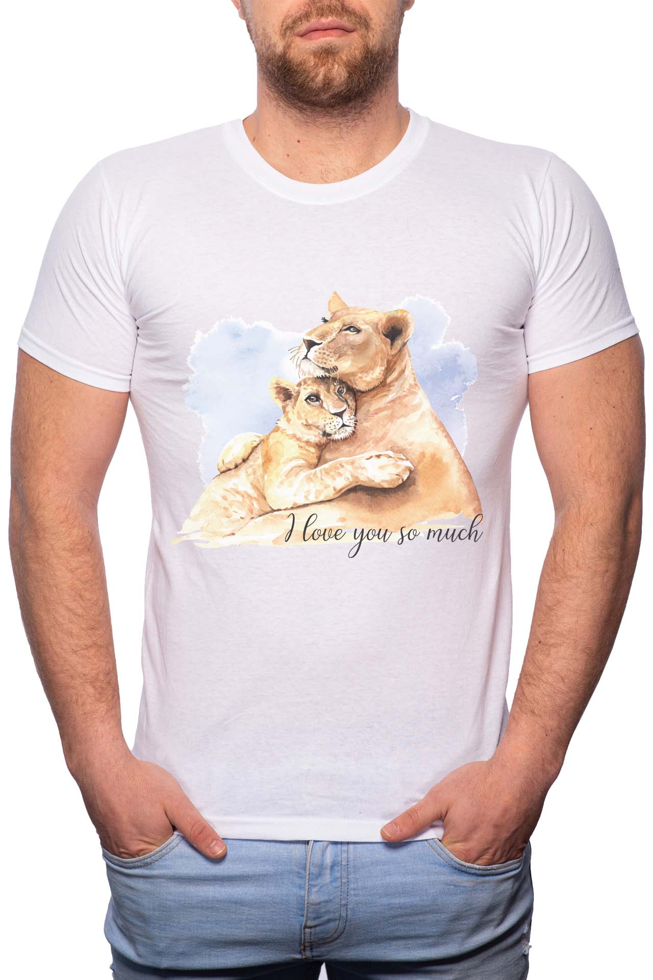 Tricou barbati, Lion Love, 100% Bumbac, W241, Alb