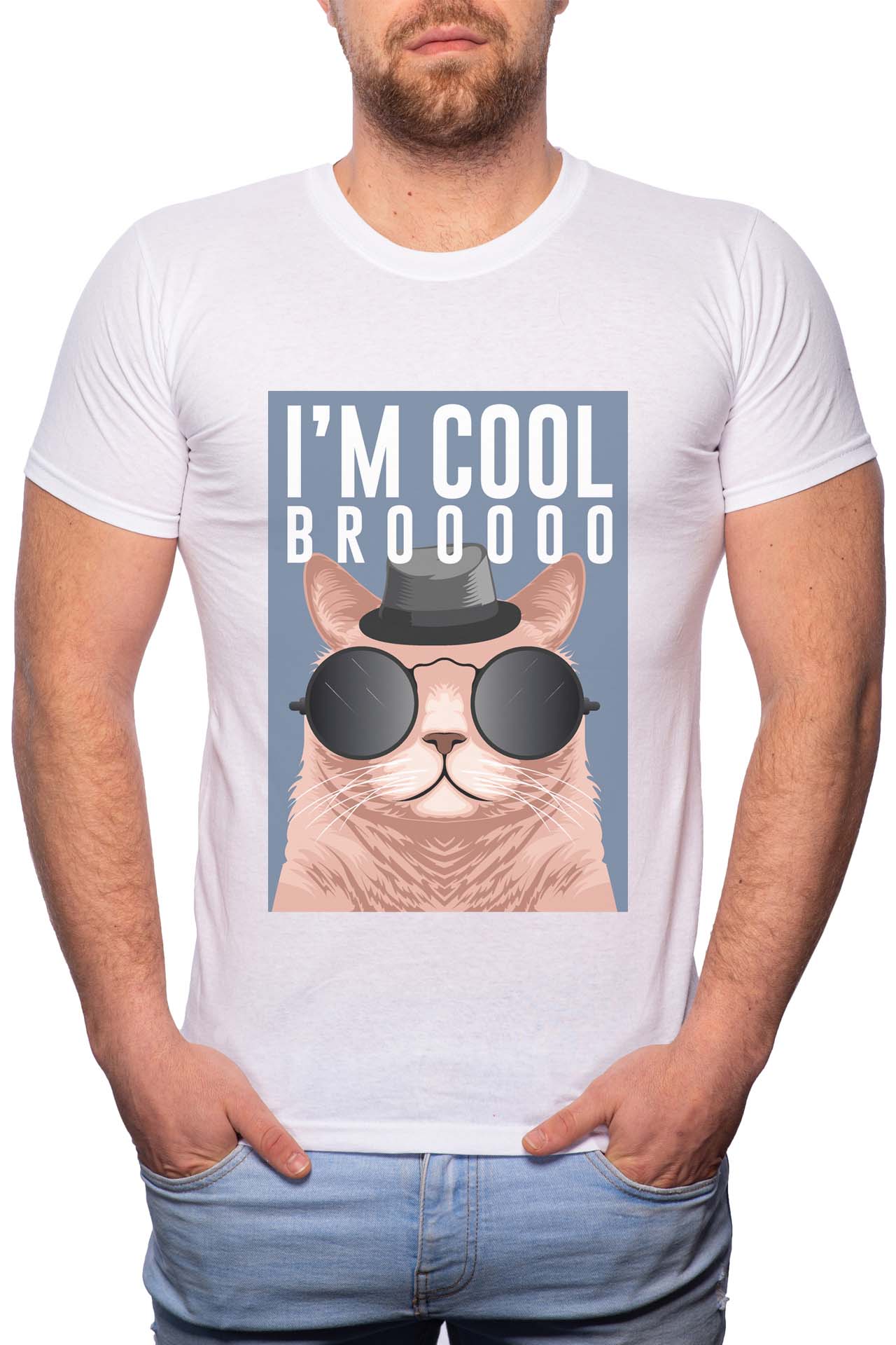 Tricou barbati, I'm Cool, 100% Bumbac, GR246, Alb