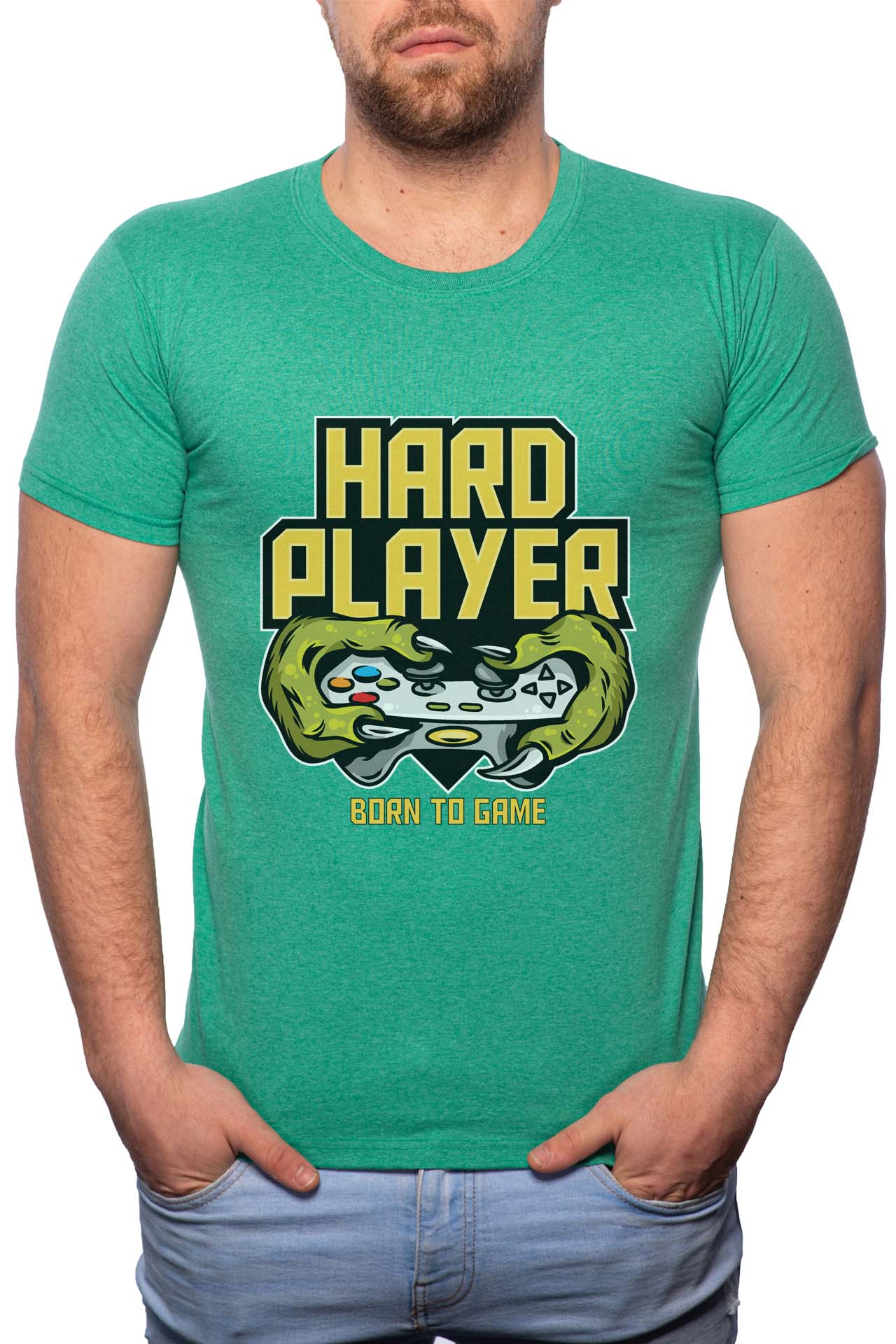 Tricou barbati, Born To Game, 100% Bumbac, GR244, Verde