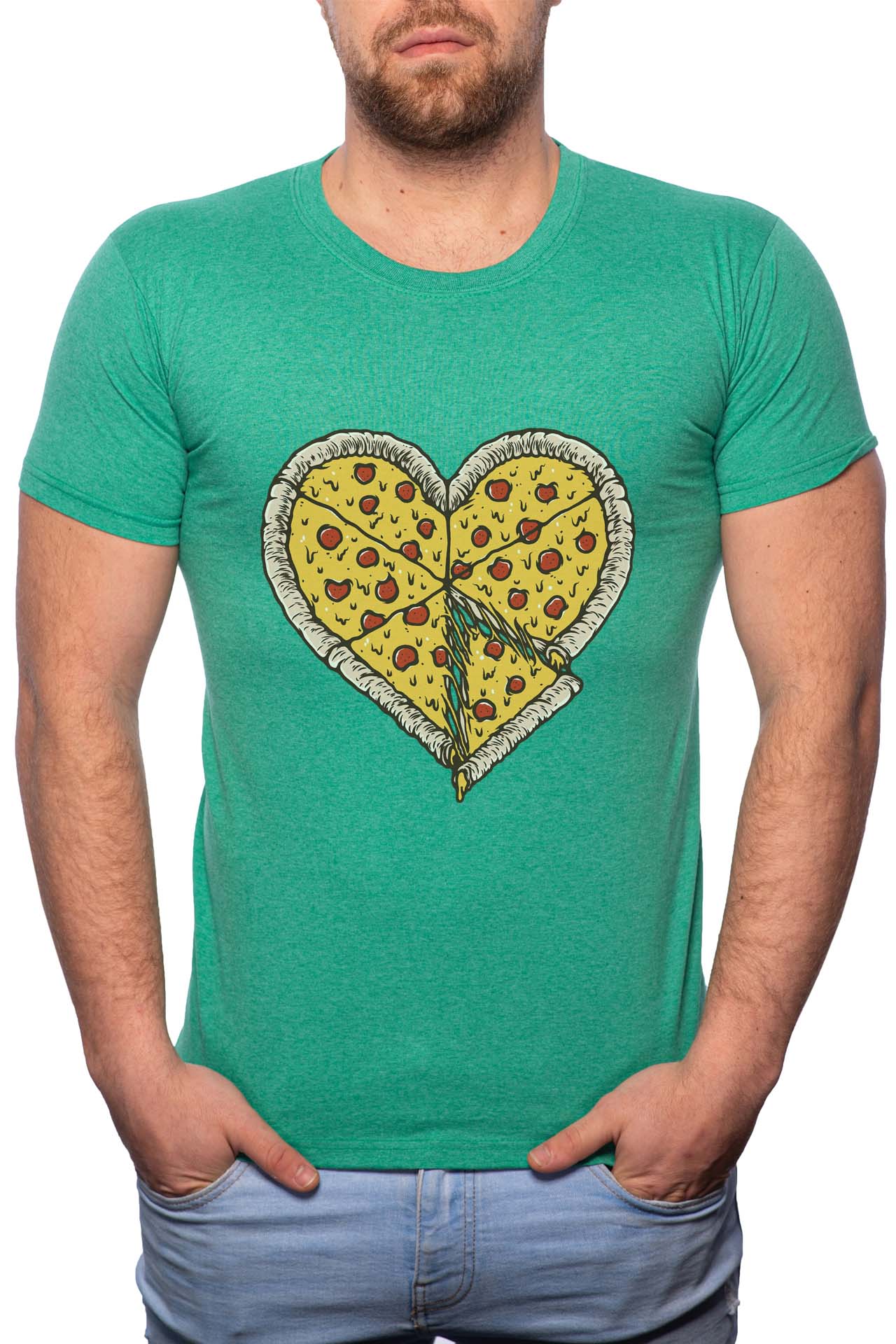 Tricou barbati, Pizza Love, 100% Bumbac, B245, Verde