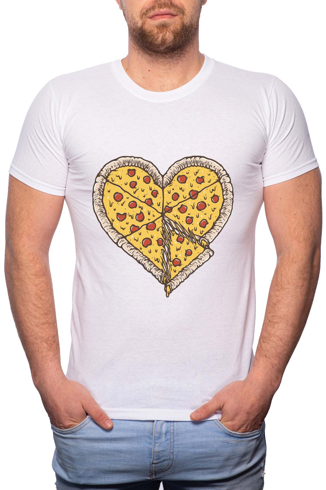 Tricou barbati, Pizza Love, 100% Bumbac, B245, Alb