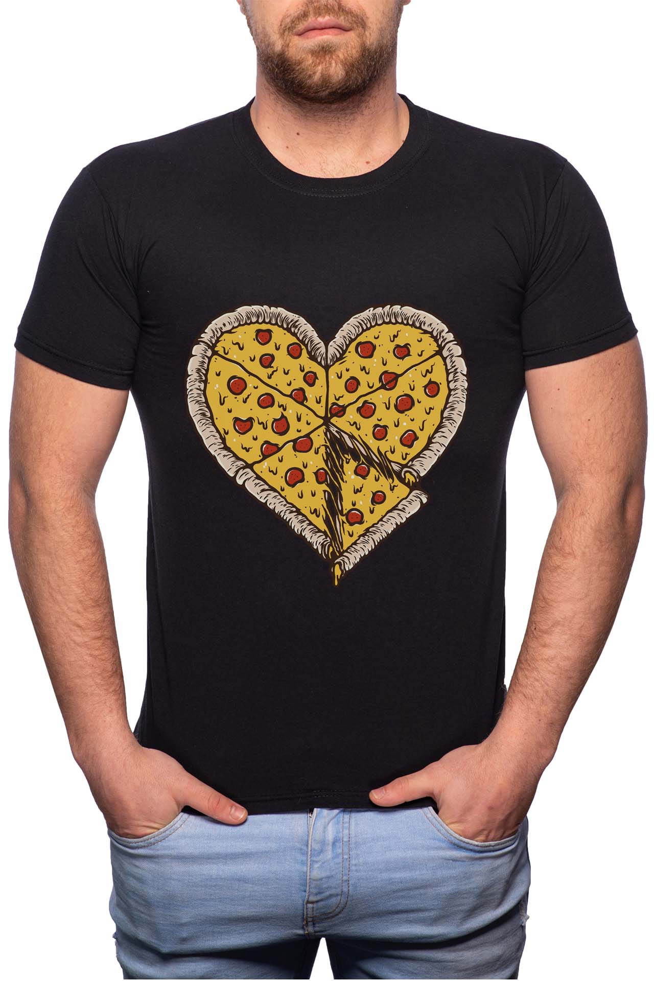 Tricou barbati, Pizza Love, 100% Bumbac, B245, Negru