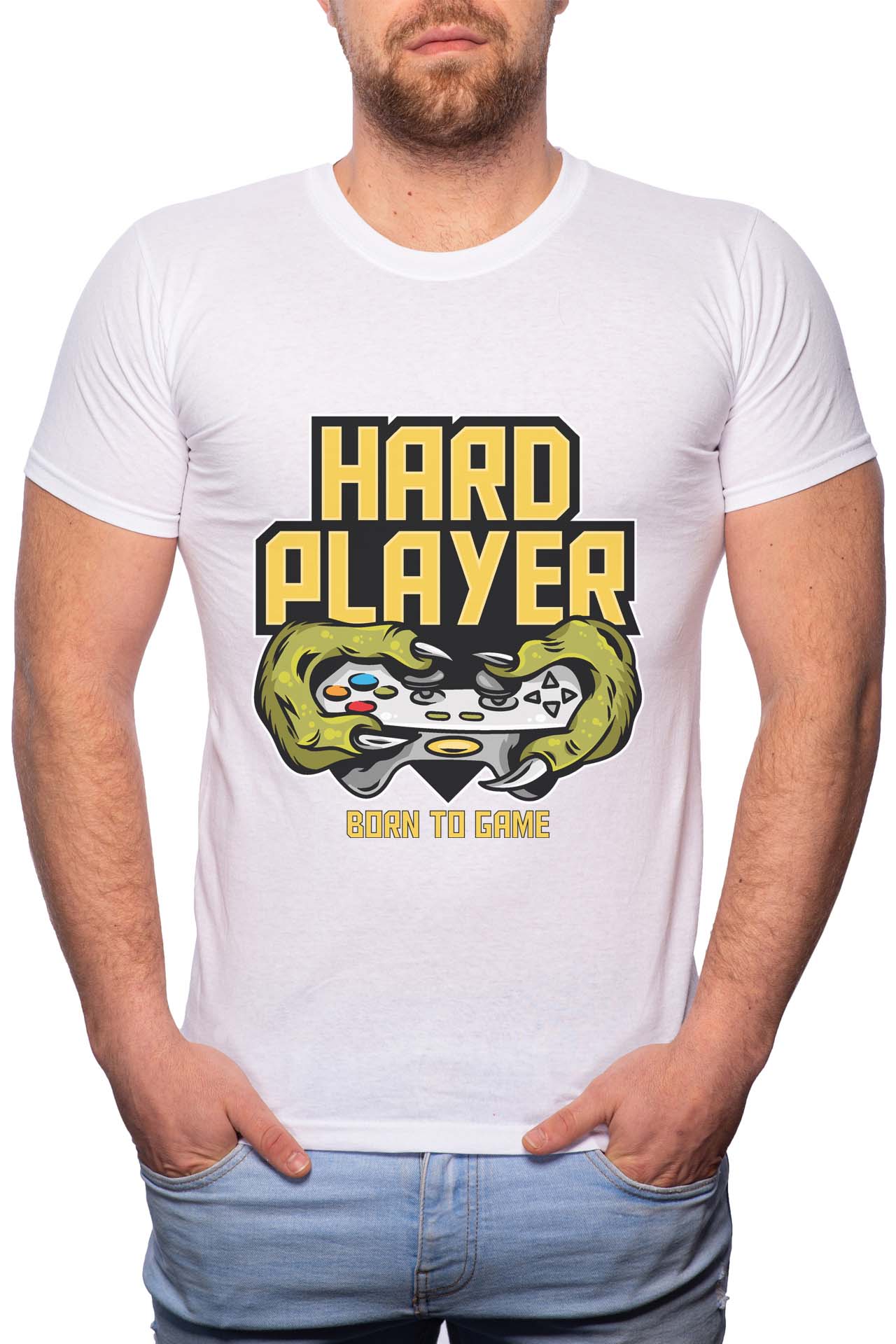 Tricou barbati, Born To Game, 100% Bumbac, GR244, Alb