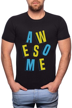 Tricou barbati, Awesome, 100% Bumbac, G250, Negru Tricou barbati, Awesome, 100% Bumbac, G250, Negru