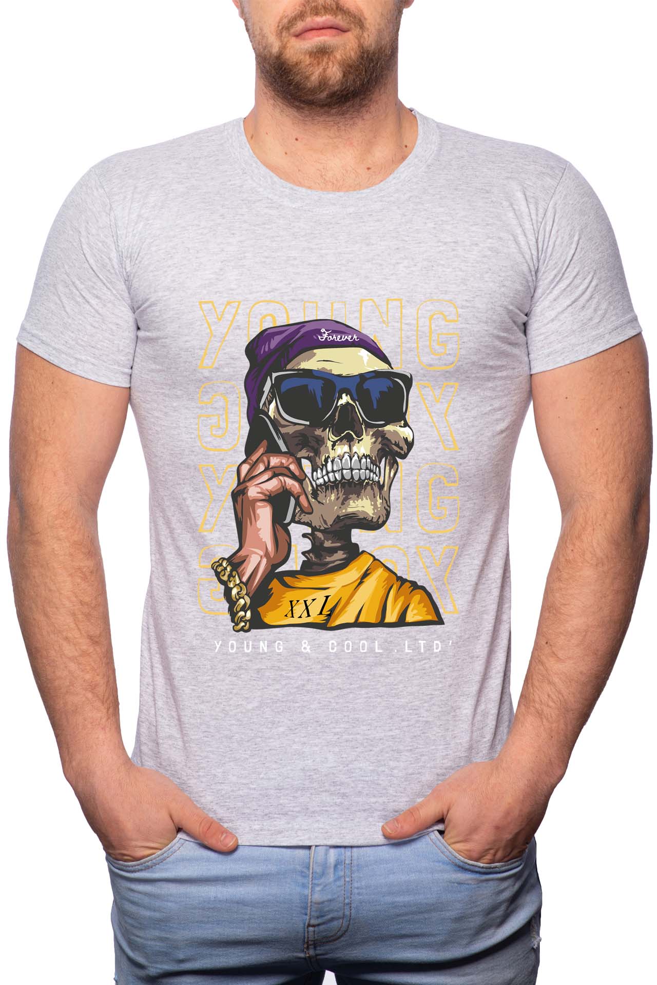 Tricou barbati, Young And Cool, 100% Bumbac, GR248, Gri