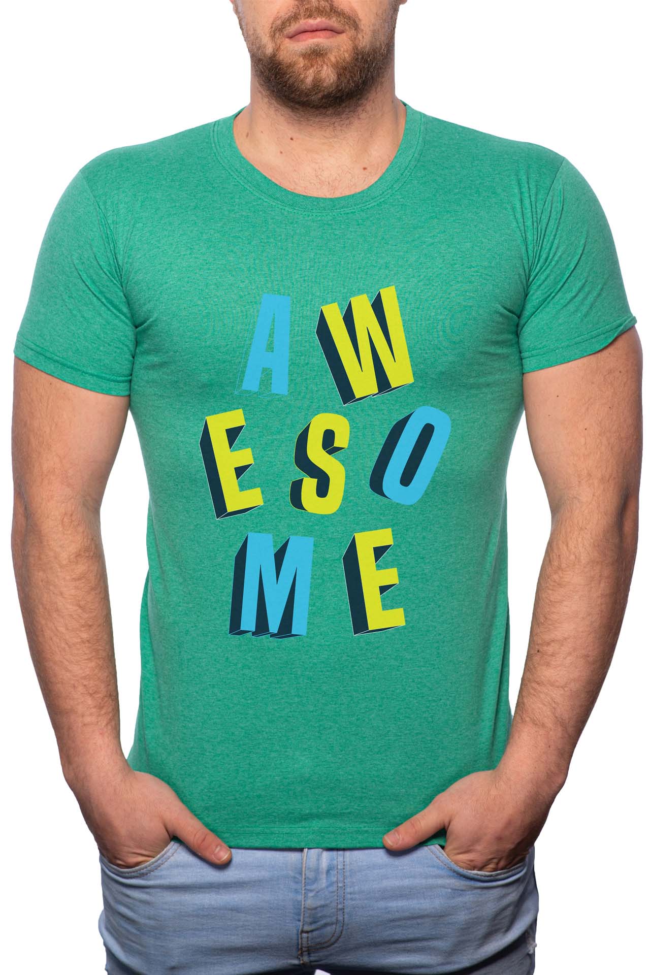 Tricou barbati, Awesome, 100% Bumbac, G250, Verde