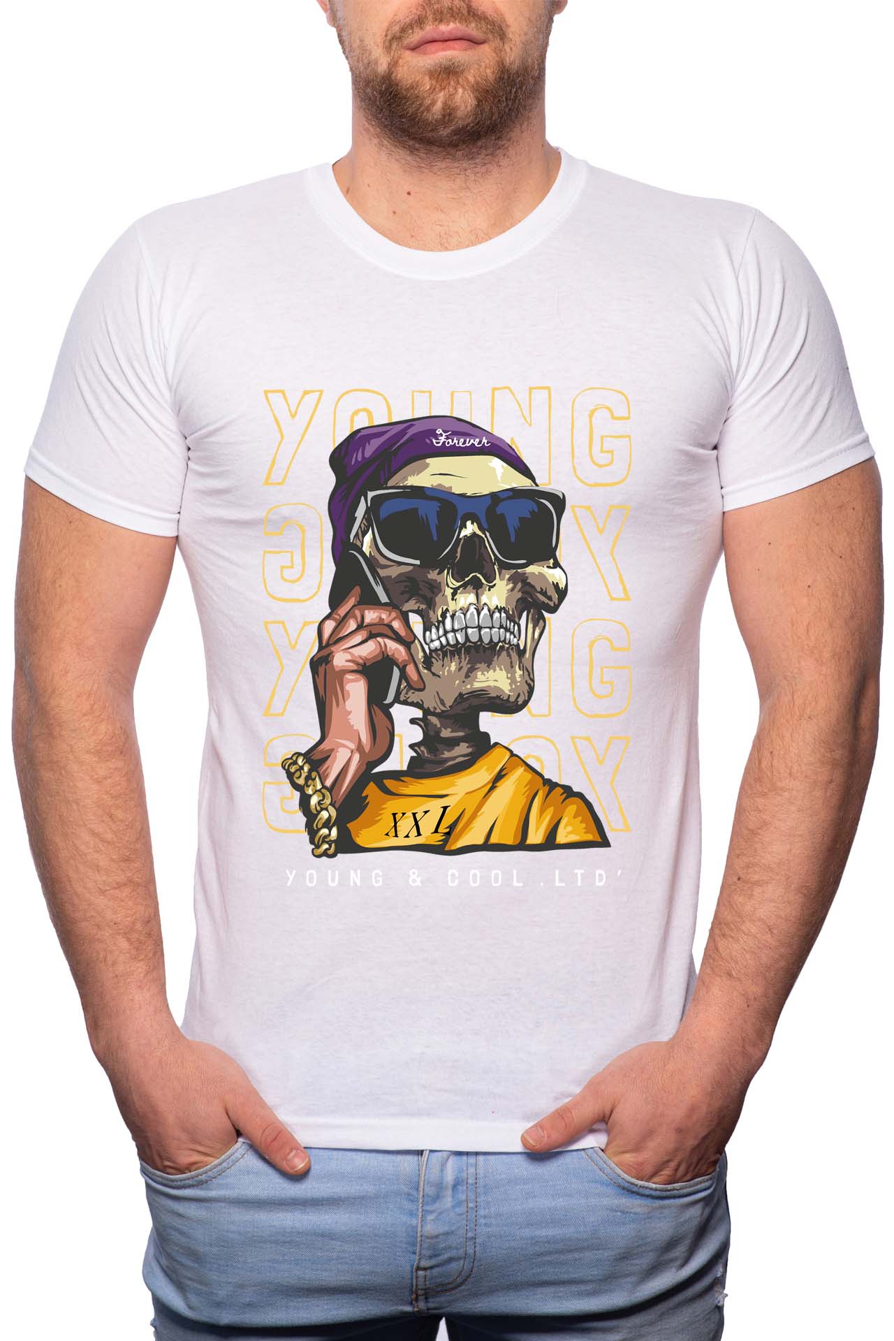 Tricou barbati, Young And Cool, 100% Bumbac, GR248, Alb