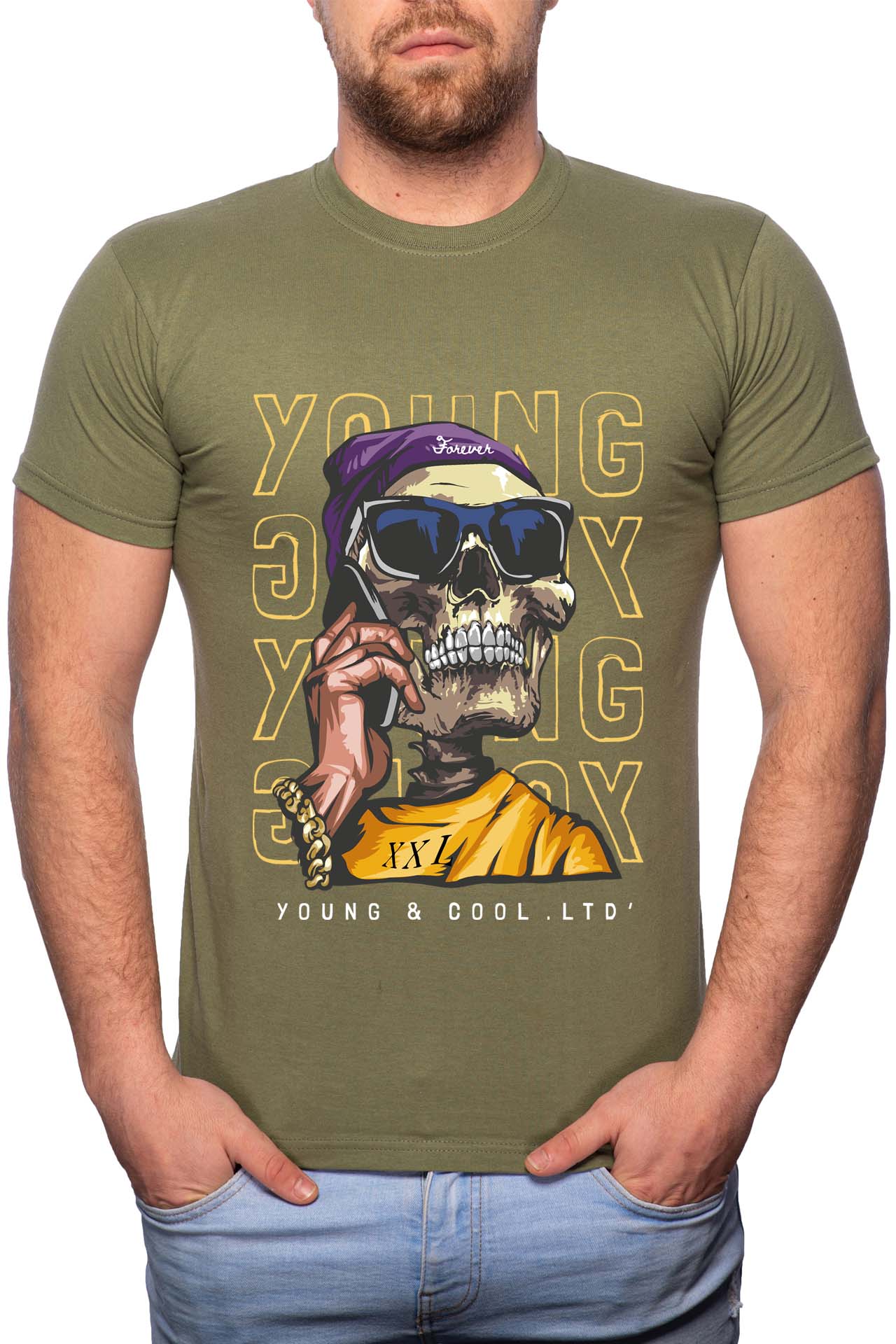 Tricou barbati, Young And Cool, 100% Bumbac, GR248, Verde militar